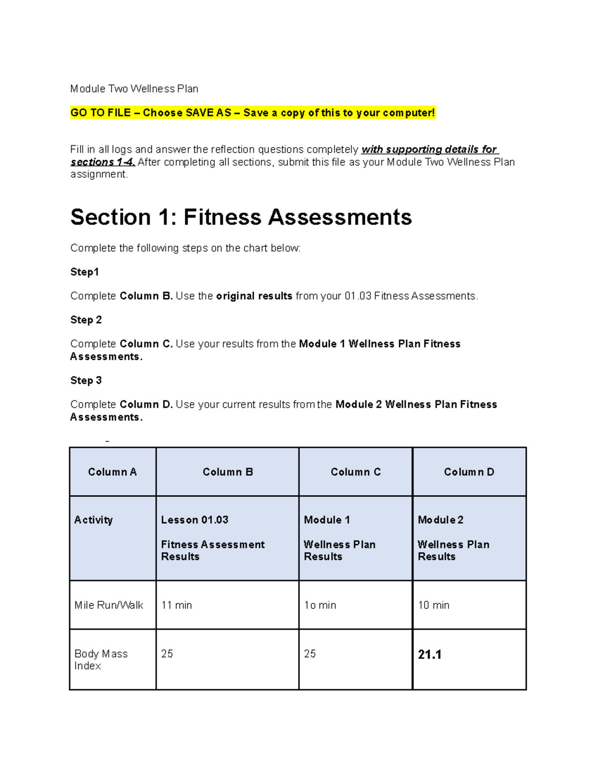 wellness plan assignment