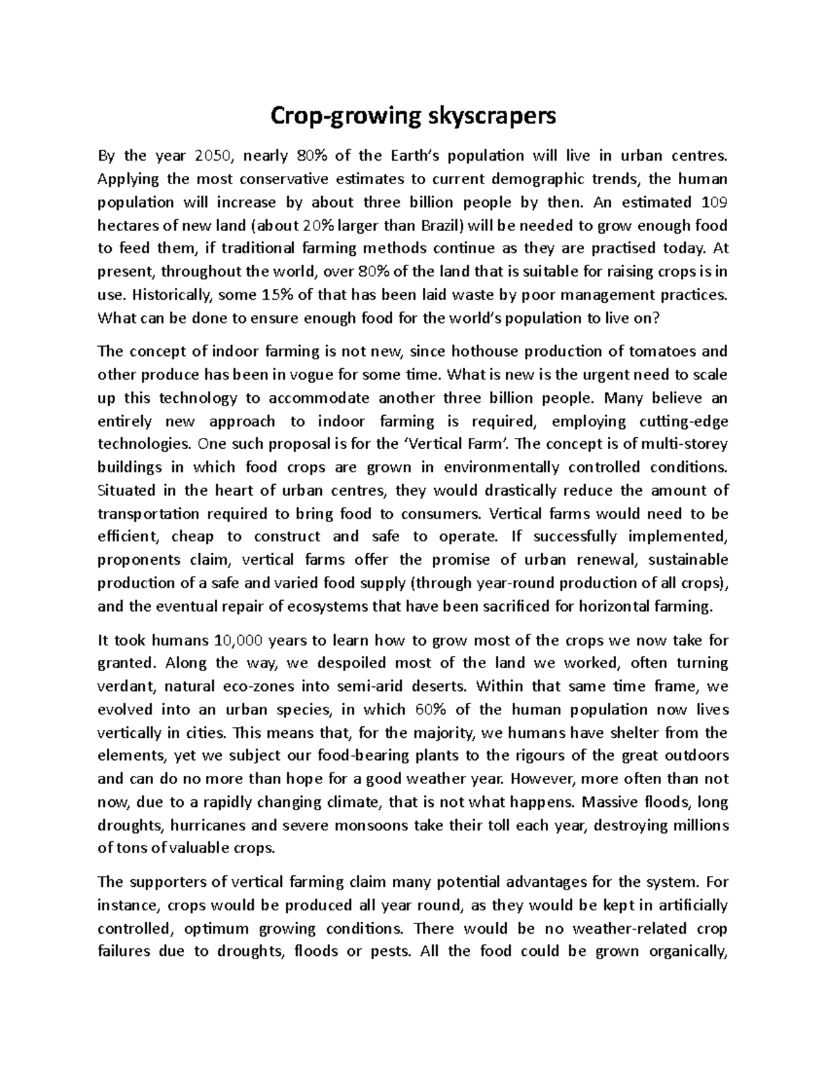 ĐềREAD3 ielts Cropgrowing skyscrapers By the year 2050, nearly 80