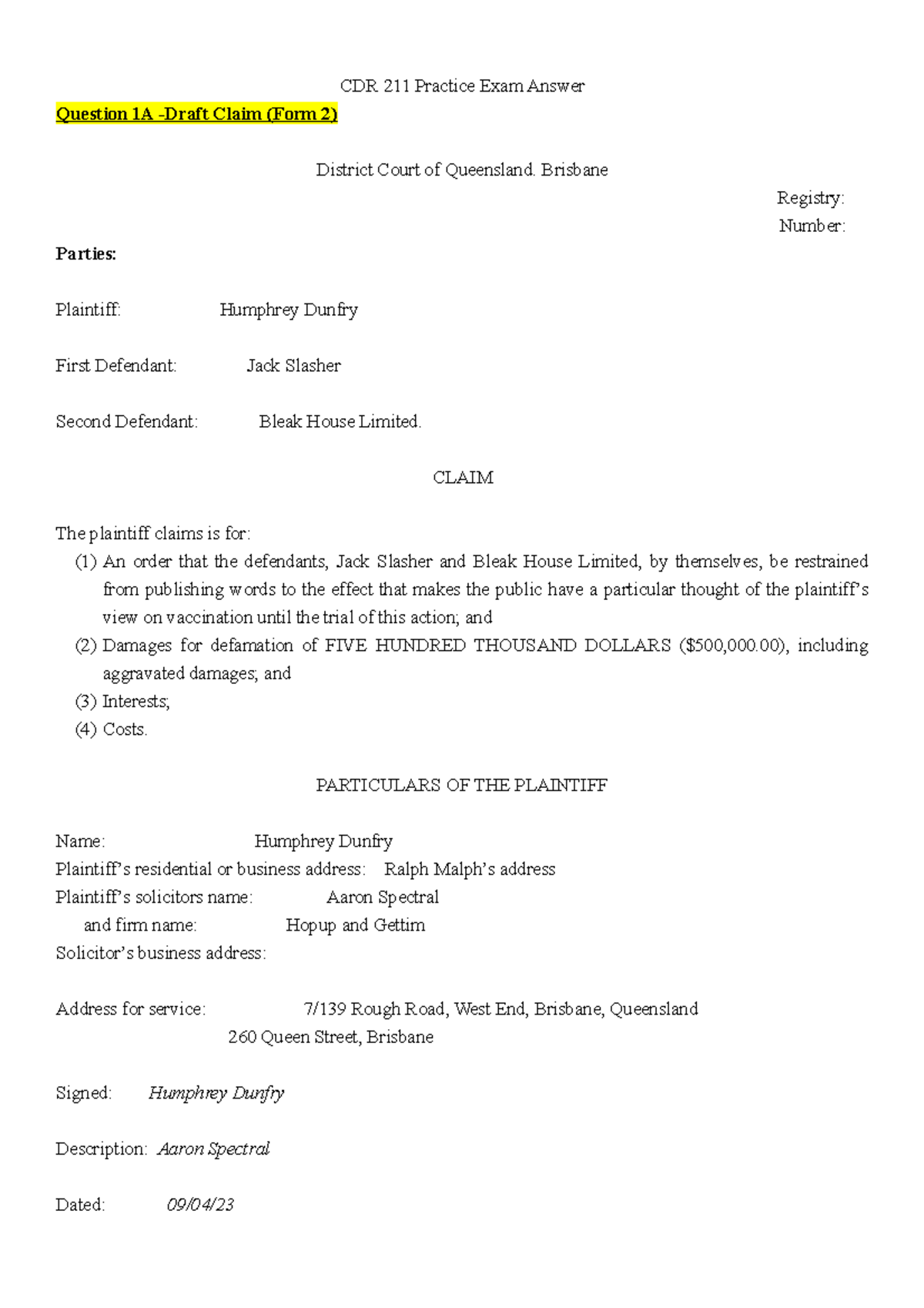 CDR 211 Practice Exam Answer - CDR 211 Practice Exam Answer Question 1A ...