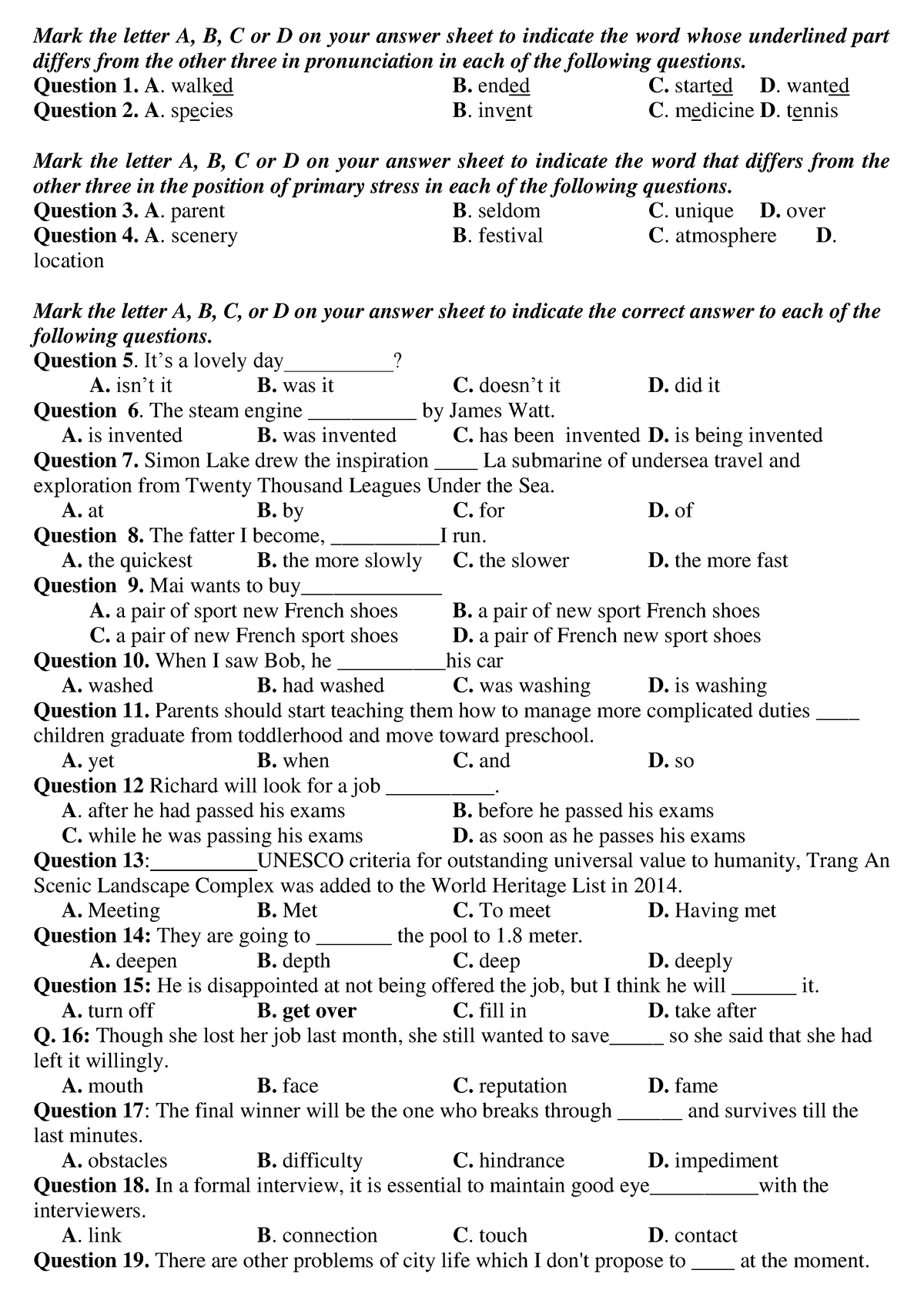 Đề 15 - Ôn Tập Tiếng Anh - Đề Làm Tiếng Anh Số 15 - Mark The Letter A ...