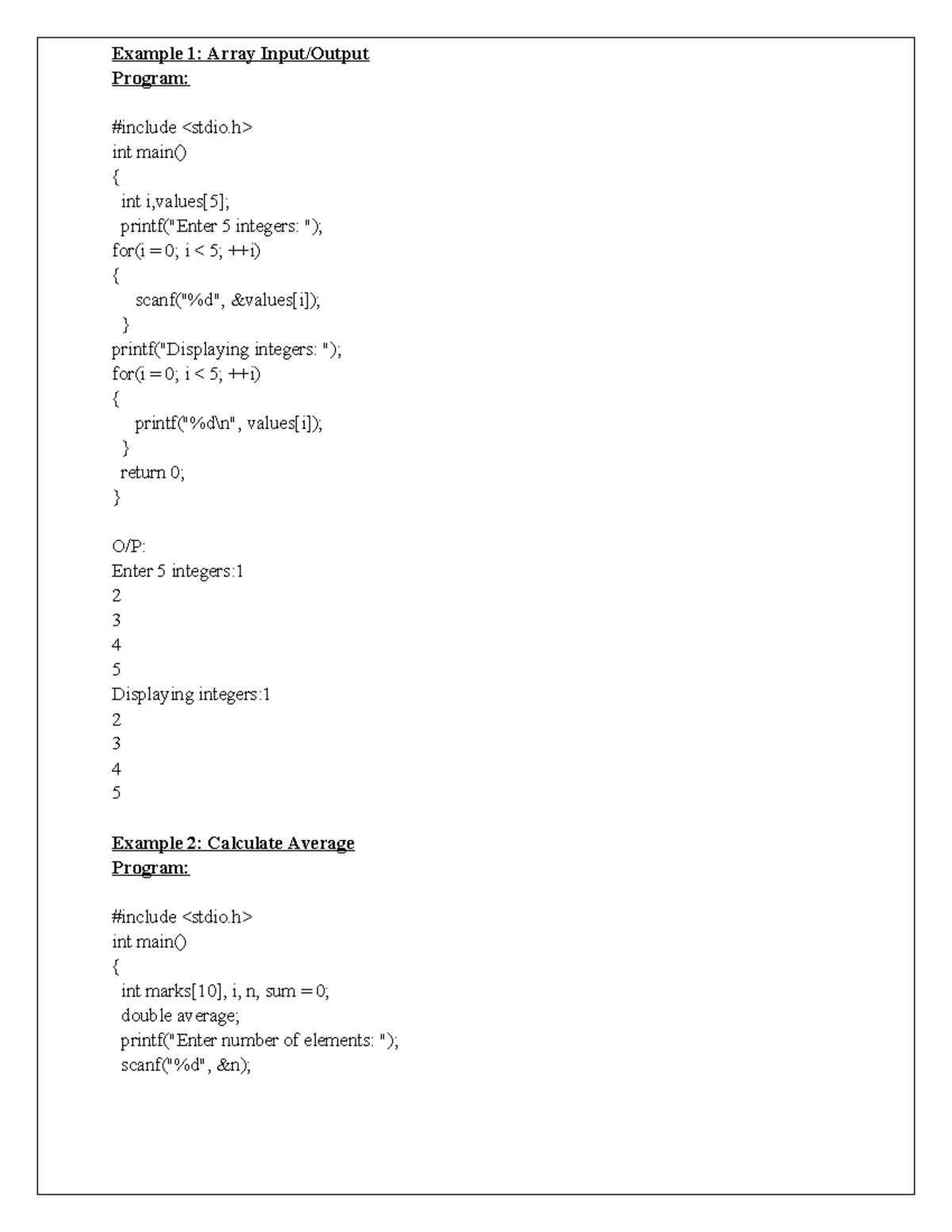 Array programs new - Example 1: Array Input/Output Program: #include ...