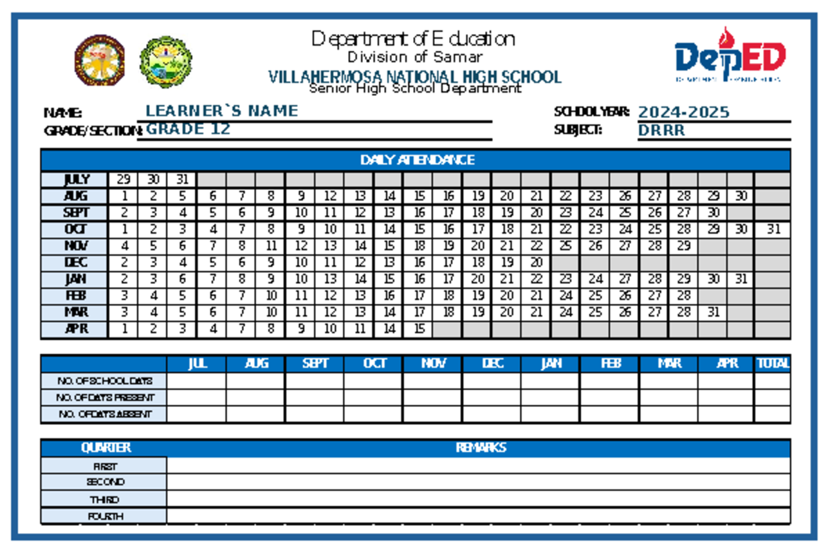 Design A Learners Individual Record (BACK) - NAME: SCHOOLYEAR: GRADE ...