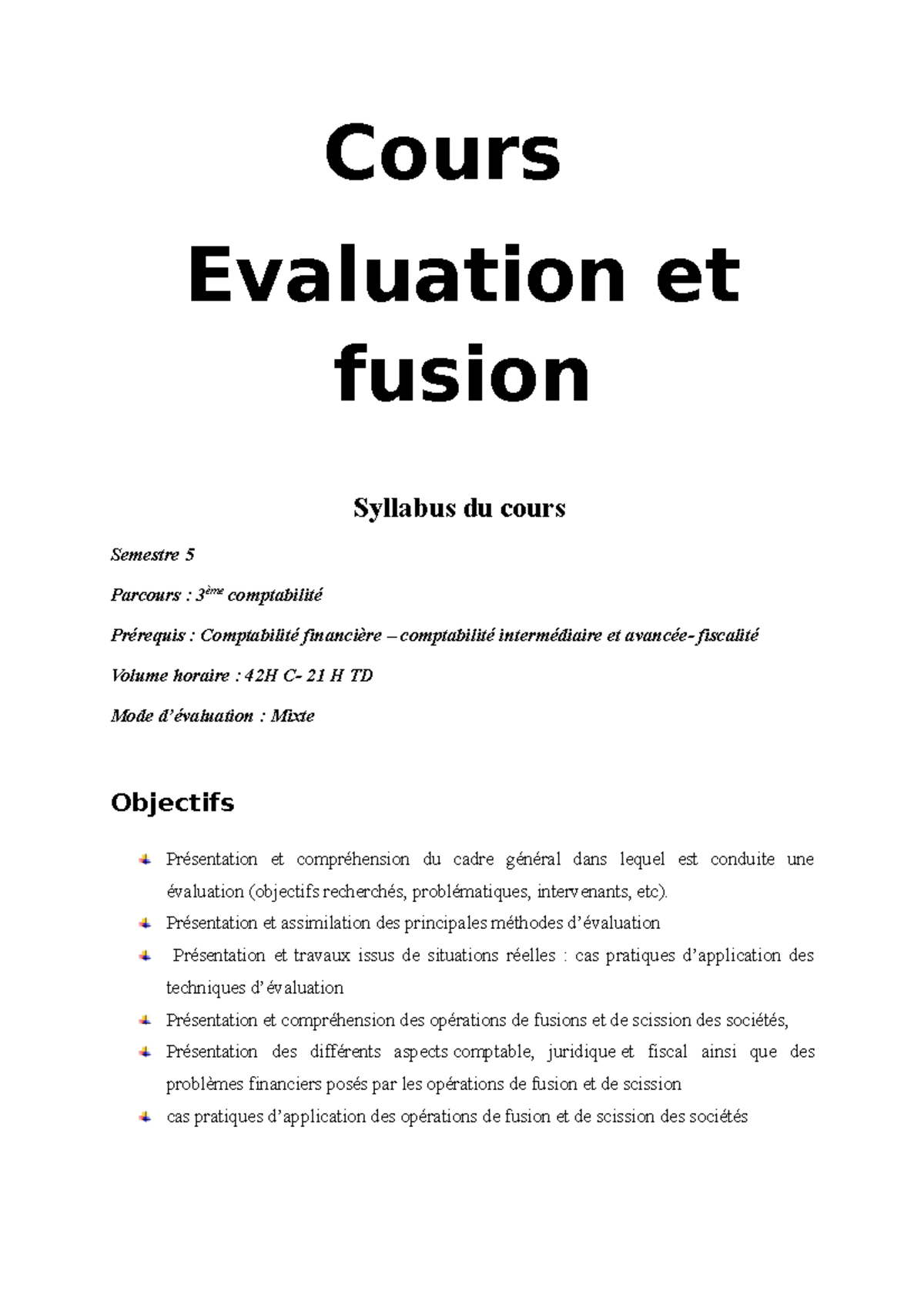cours Evaluation d'entreprises et Fusion - Cours Evaluation et fusion ...