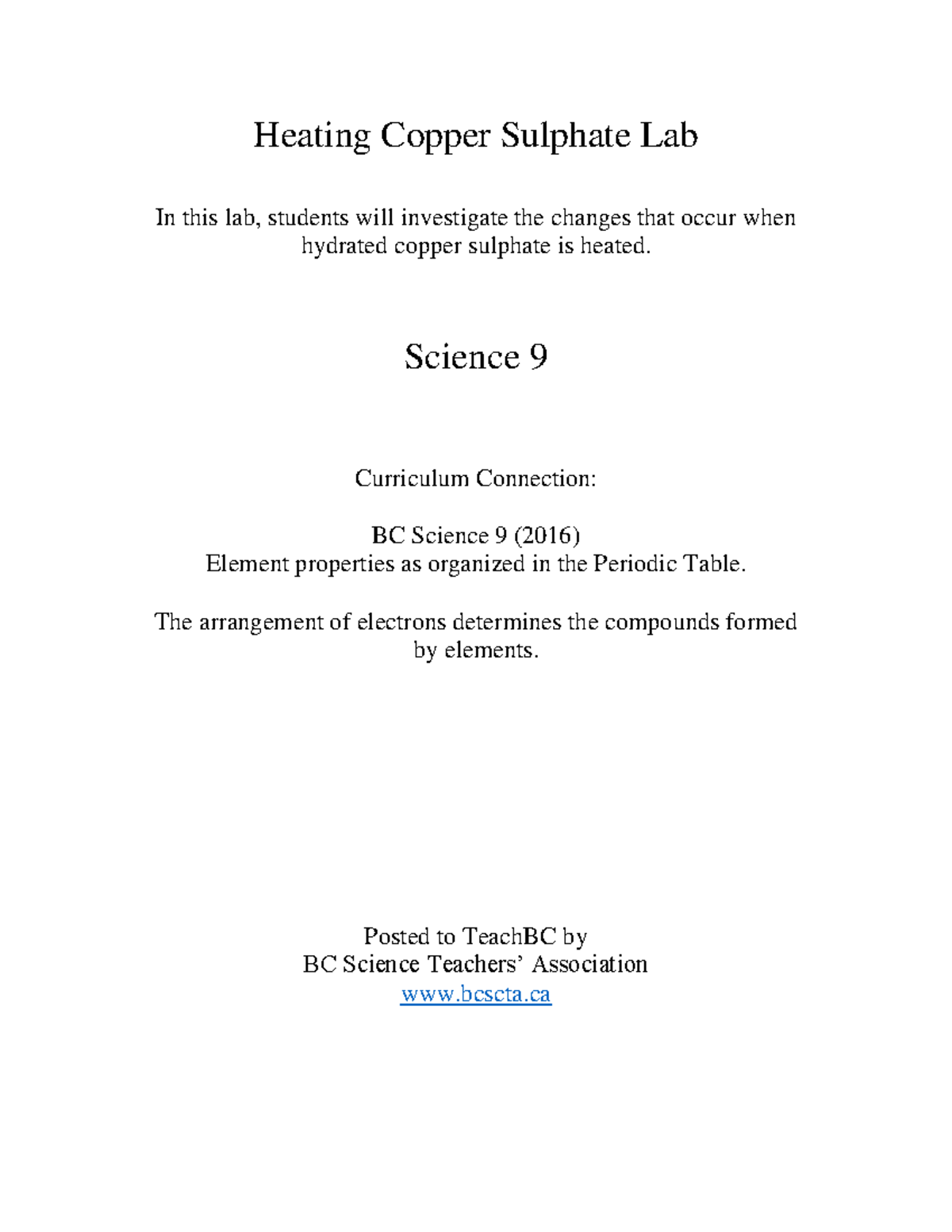 Heating copper sulphate hydrate lab Heating Copper Sulphate Lab In this lab, students will