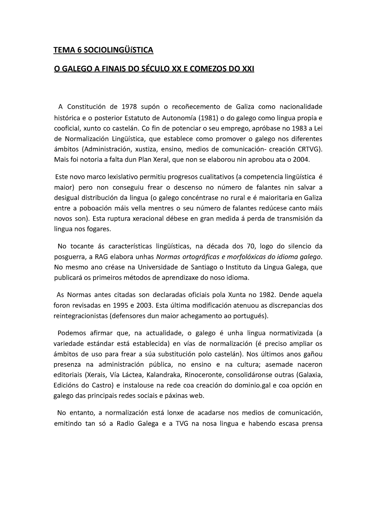 TEMA 6 Sociol - Apuntes Lit, Gallega 1 Curso - TEMA 6 SOCIOLINGÜíSTICA ...