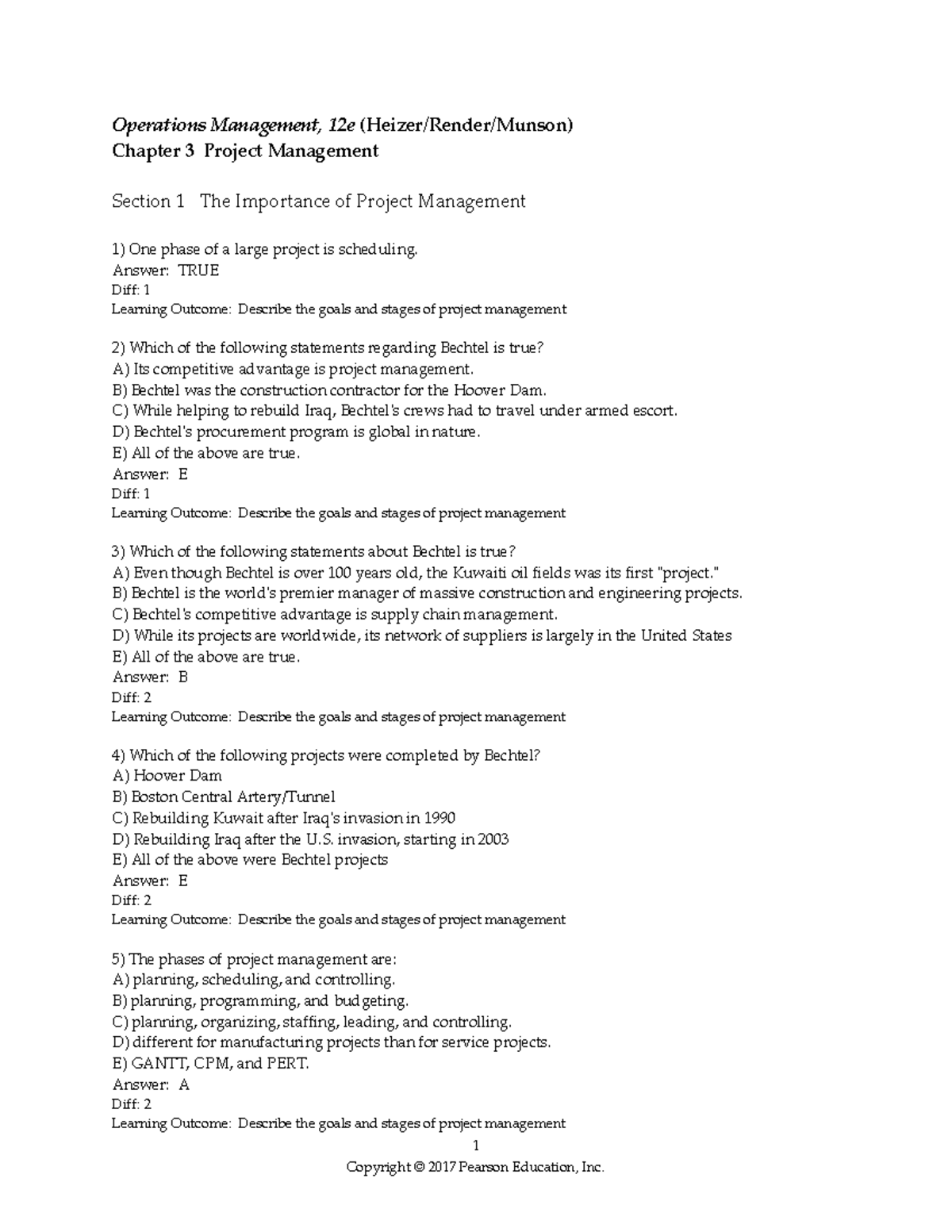 Sample/practice exam 2020, questions and answers - 1 Operations ...
