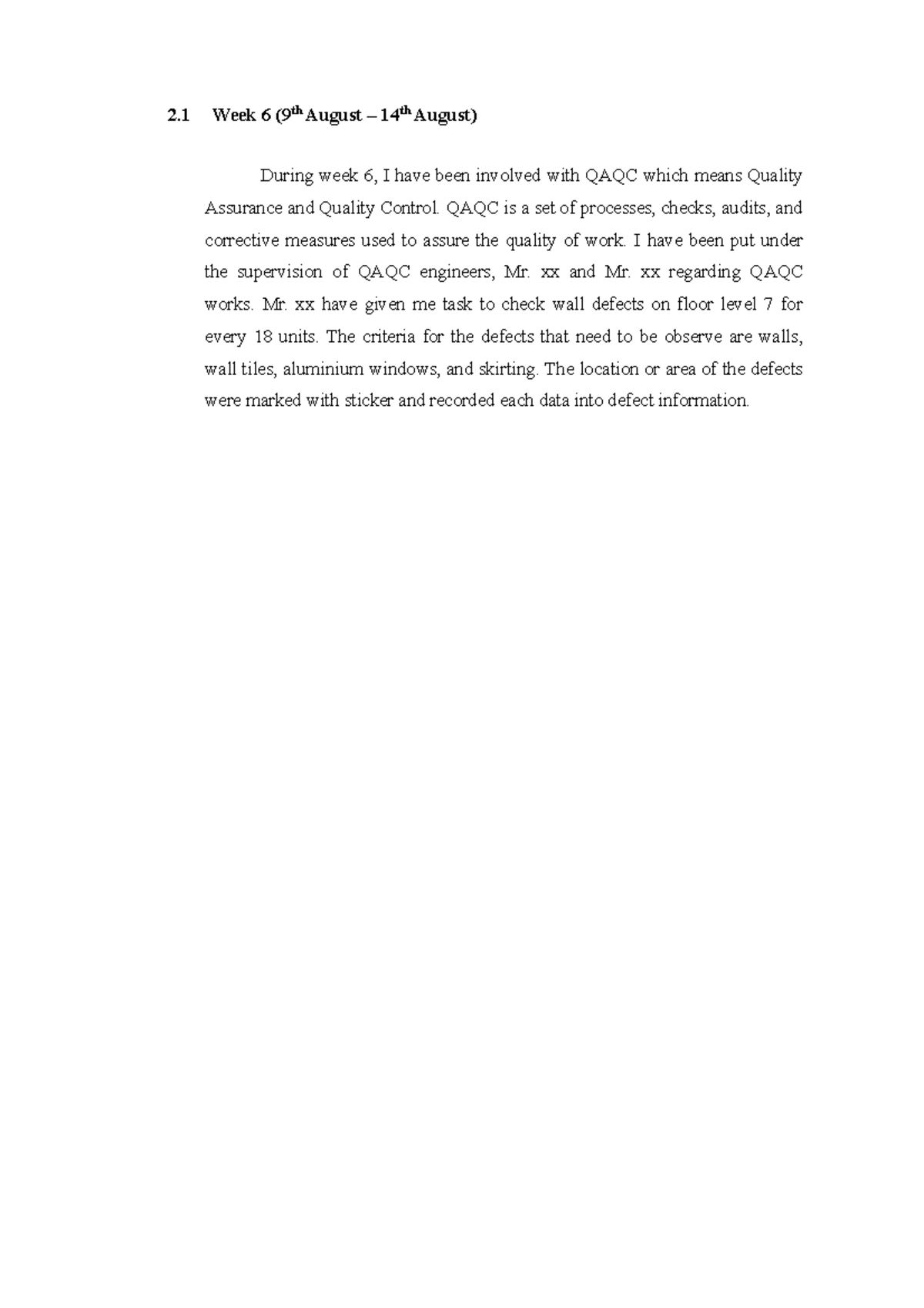 Week 6 Industrial Training Report Example Construction Site UiTM Studocu