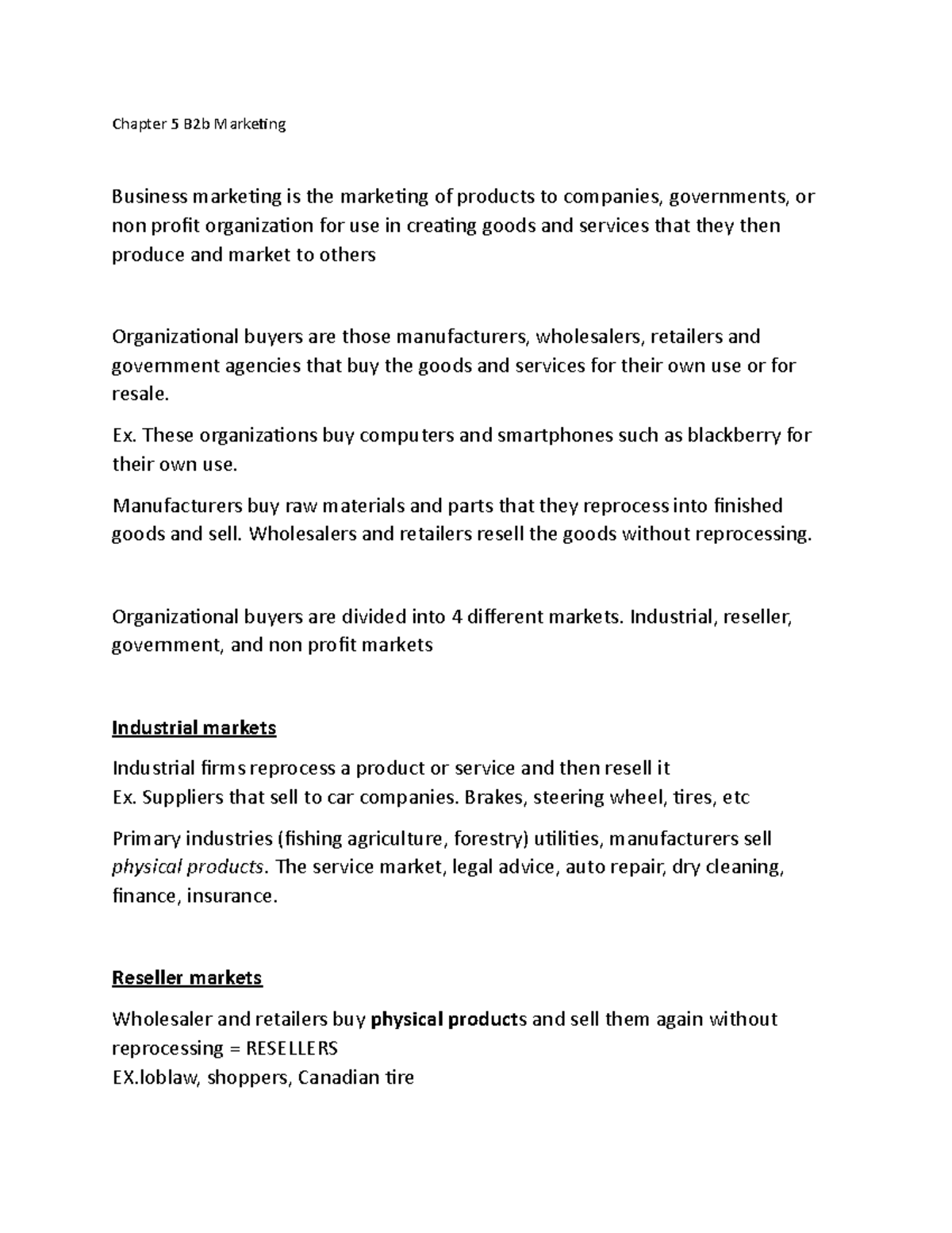 Chapter 5 B2B Marketing - Chapter 5 B2b Marketing Business marketing is ...