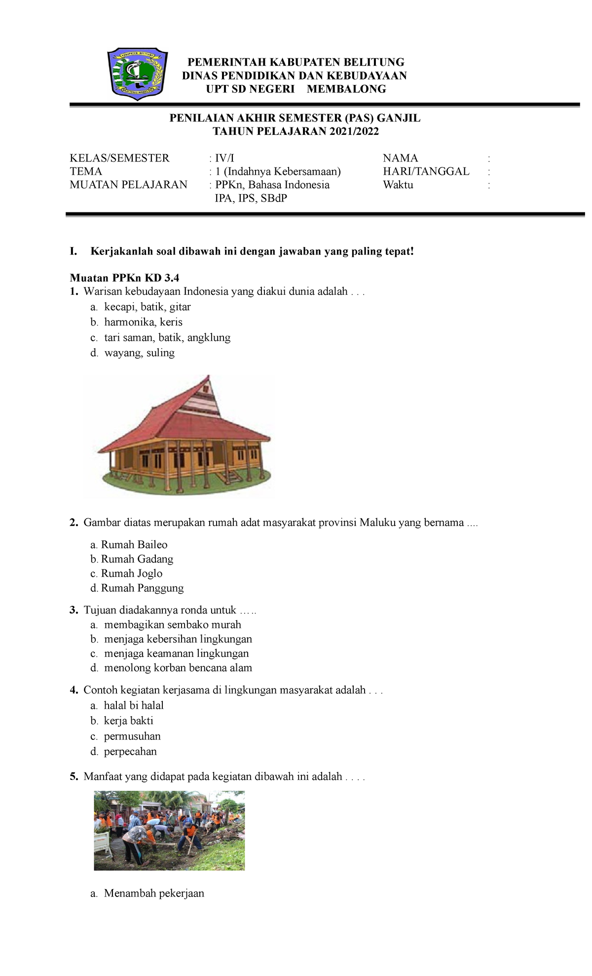 SOAL PAS TEMA 1 2021-2022 - PEMERINTAH KABUPATEN BELITUNG DINAS ...