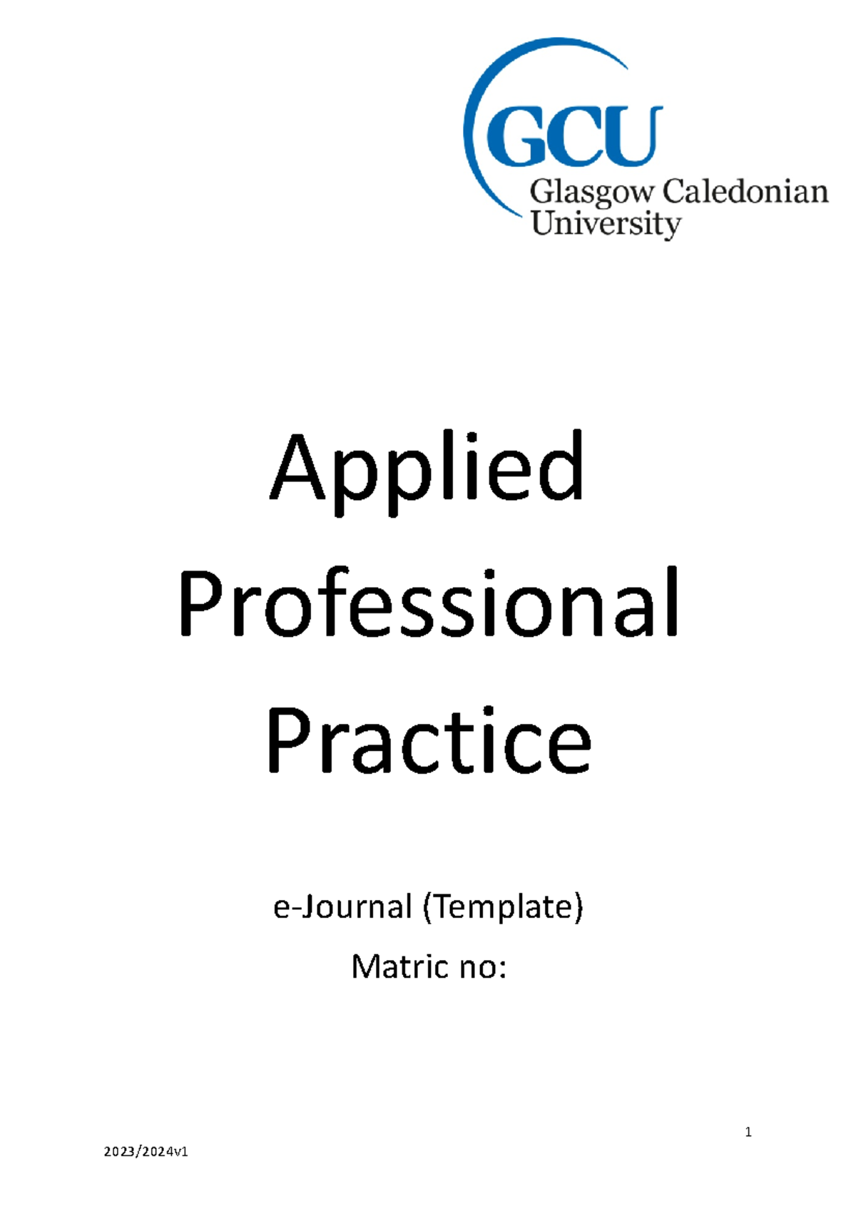 Journal Template 202324 Updated 51023 Applied Professional Practice e
