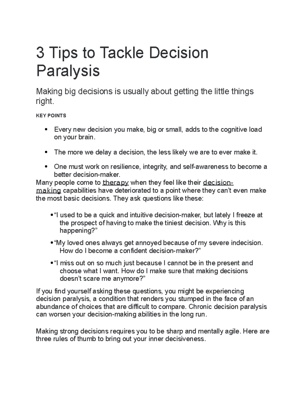 3 Tips to Tackle Decision Paralysis 3 Tips to Tackle Decision