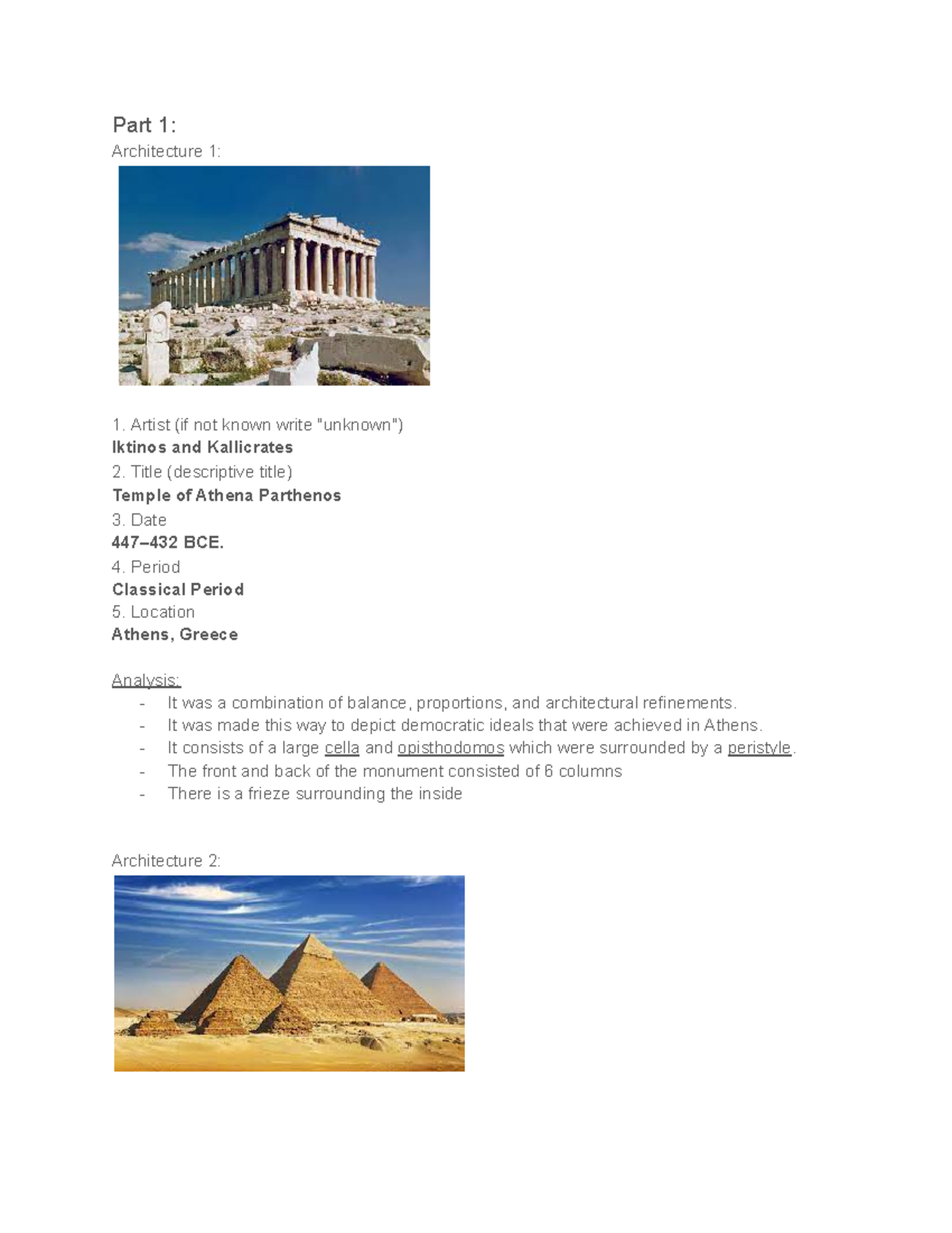 Art History Midterm Notes - Part 1: Architecture 1: 1. Artist (if not ...