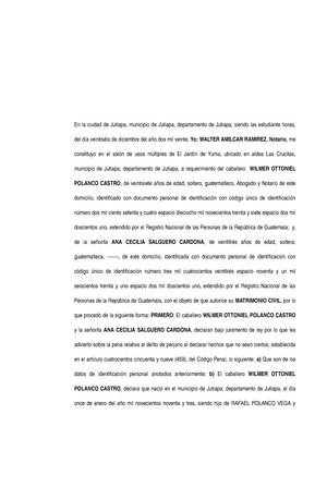 Acta Notarial De Matrimonio En Guatemala Studocu