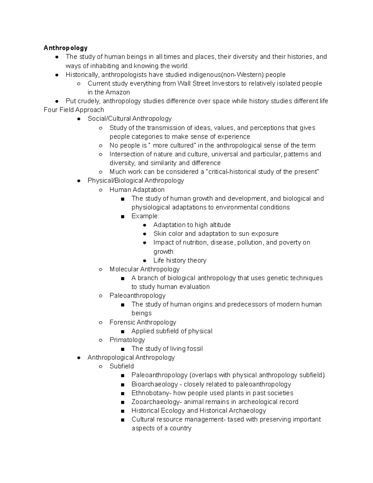 ANTH 101 - Lecture Notes 1-15 - Anthropology The Study Of Human Beings ...