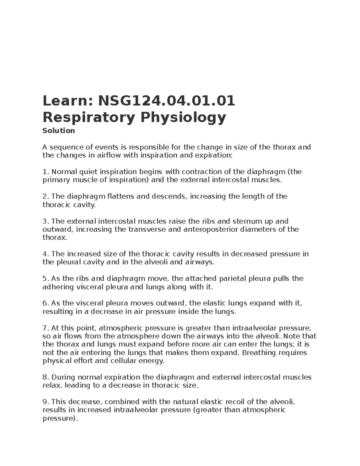 Learn - Good - Learn: Nsg124.04. Respiratory Physiology Solution A 