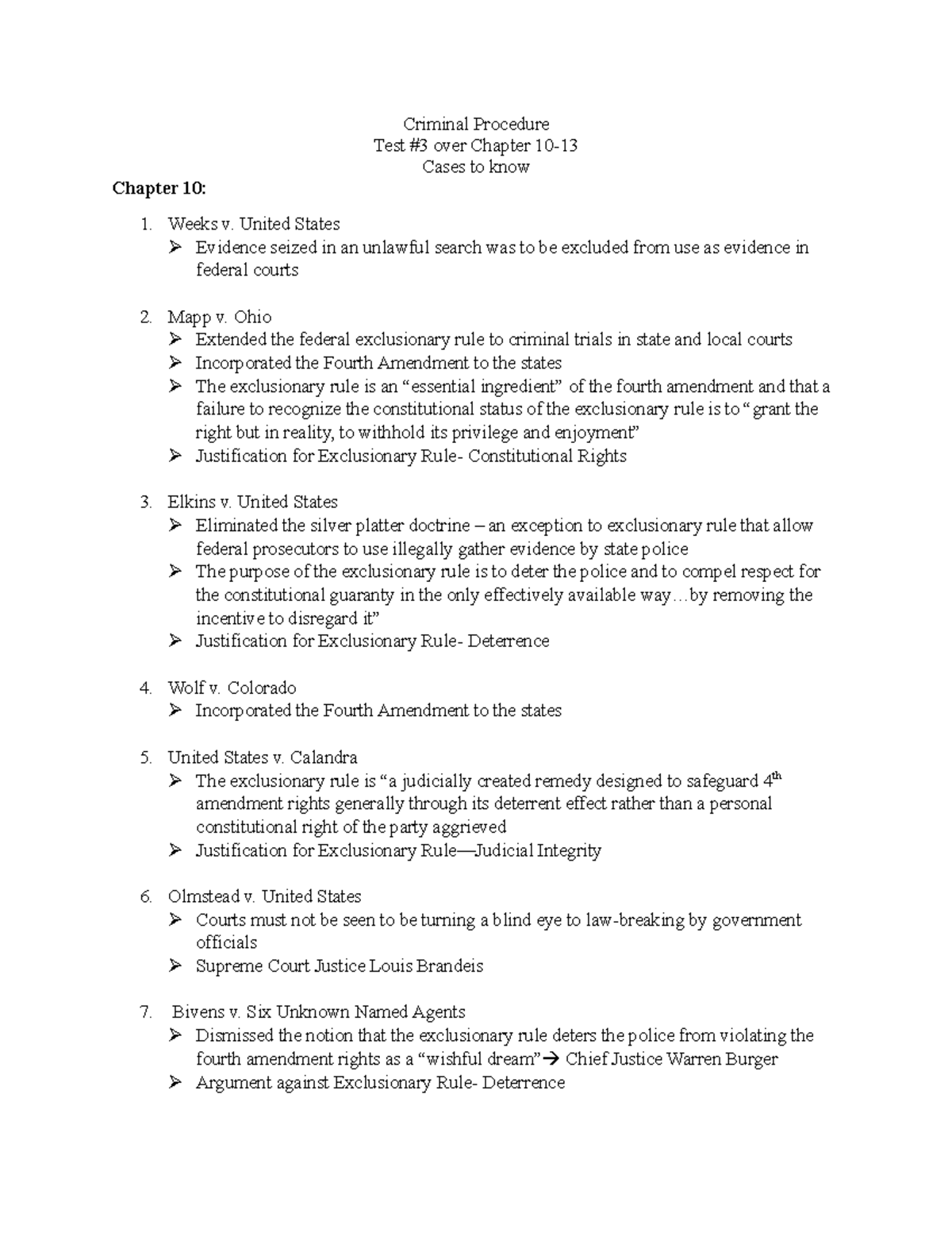 Test 4 Cases to know CP 1 - Criminal Procedure Test #3 over Chapter 10 ...