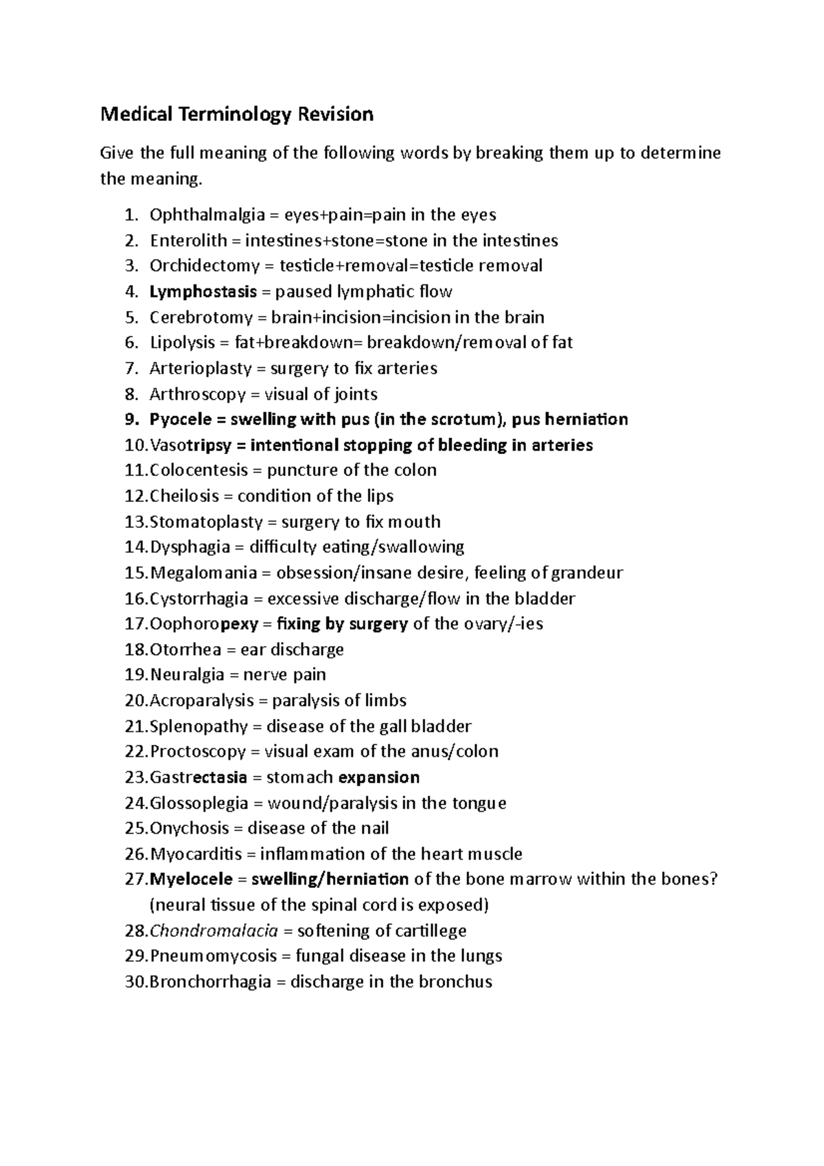 Medical Terminology Revision - Ophthalmalgia = eyes+pain=pain in the ...