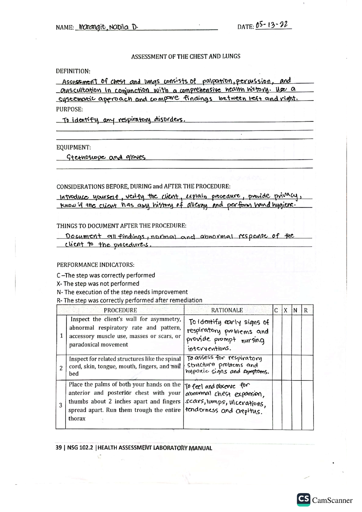 Skill 13. Assessing Of The Chest And Lungs - Bs Nursing - CamScanner ...