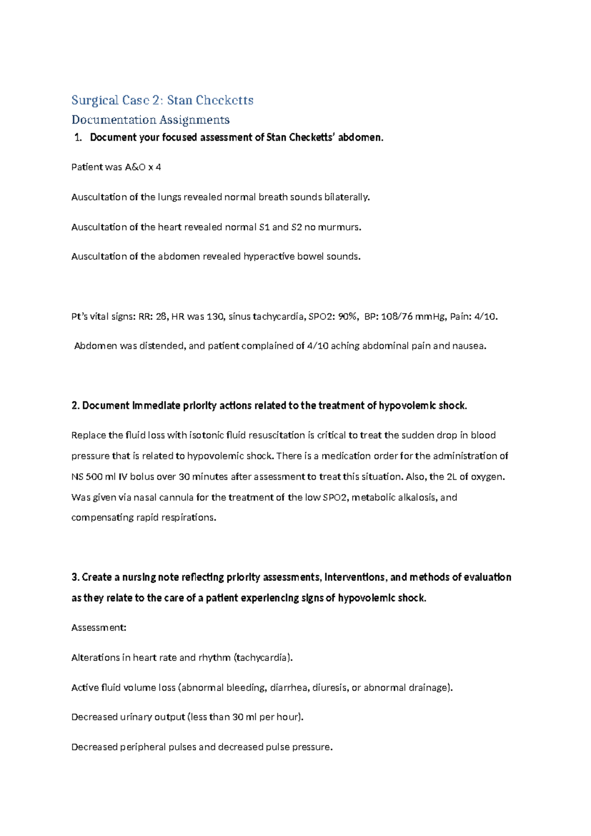 Surgical Case 2 Stan Checketts Documentation Assignments - Document ...