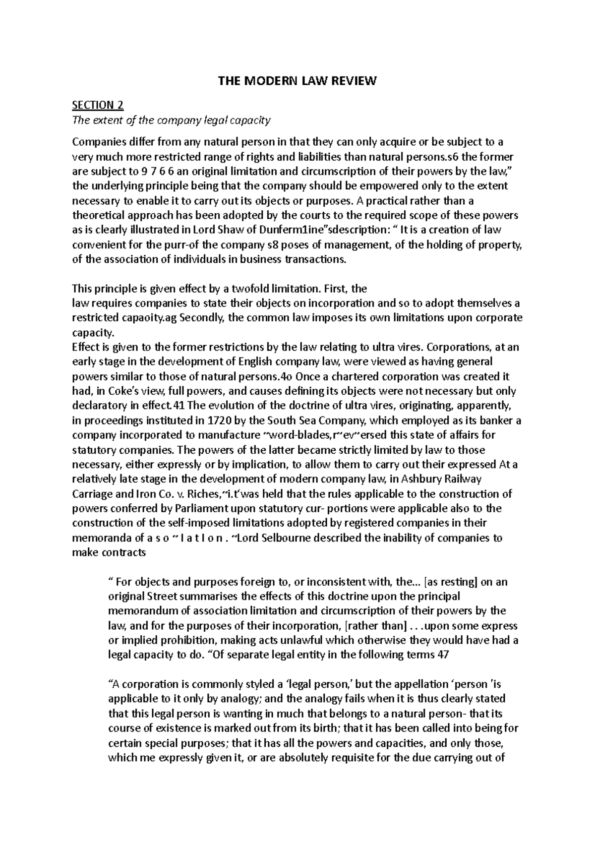 The Modern Law Review Section 2 The extent of the company legal