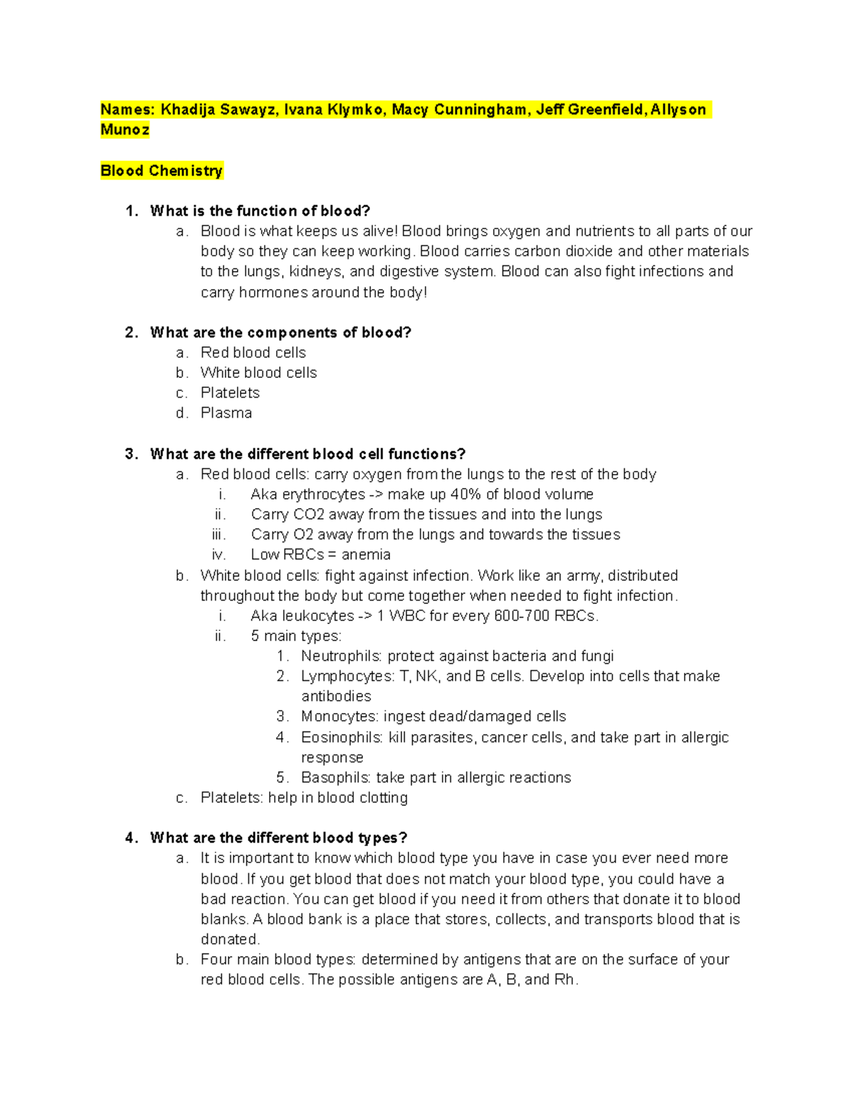Research paper blood Names Khadija Sawayz, Ivana Klymko, Macy