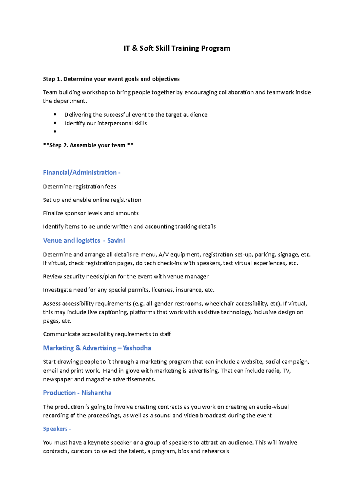 IT and Soft Skill event Plan - IT & Soft Skill Training Program Step 1 ...