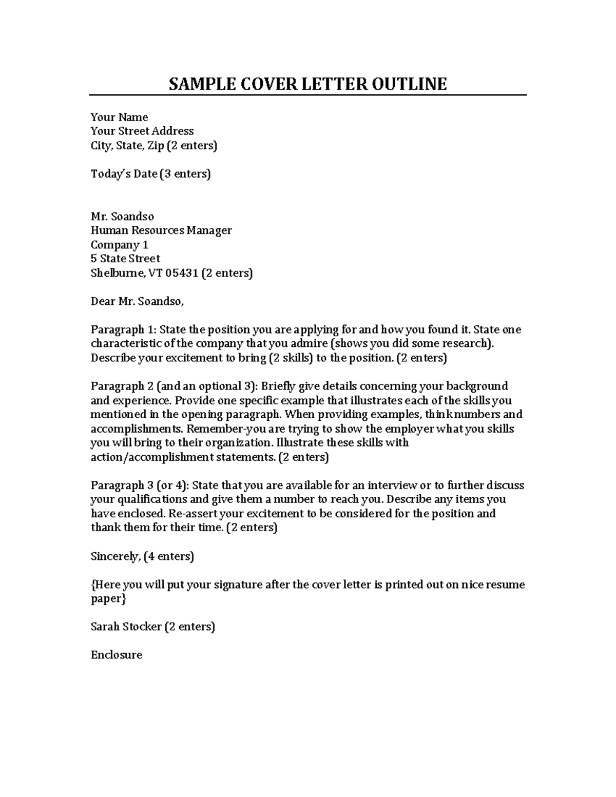 Cover-letter-outline - SAMPLE COVER LETTER OUTLINE Your Name Your ...