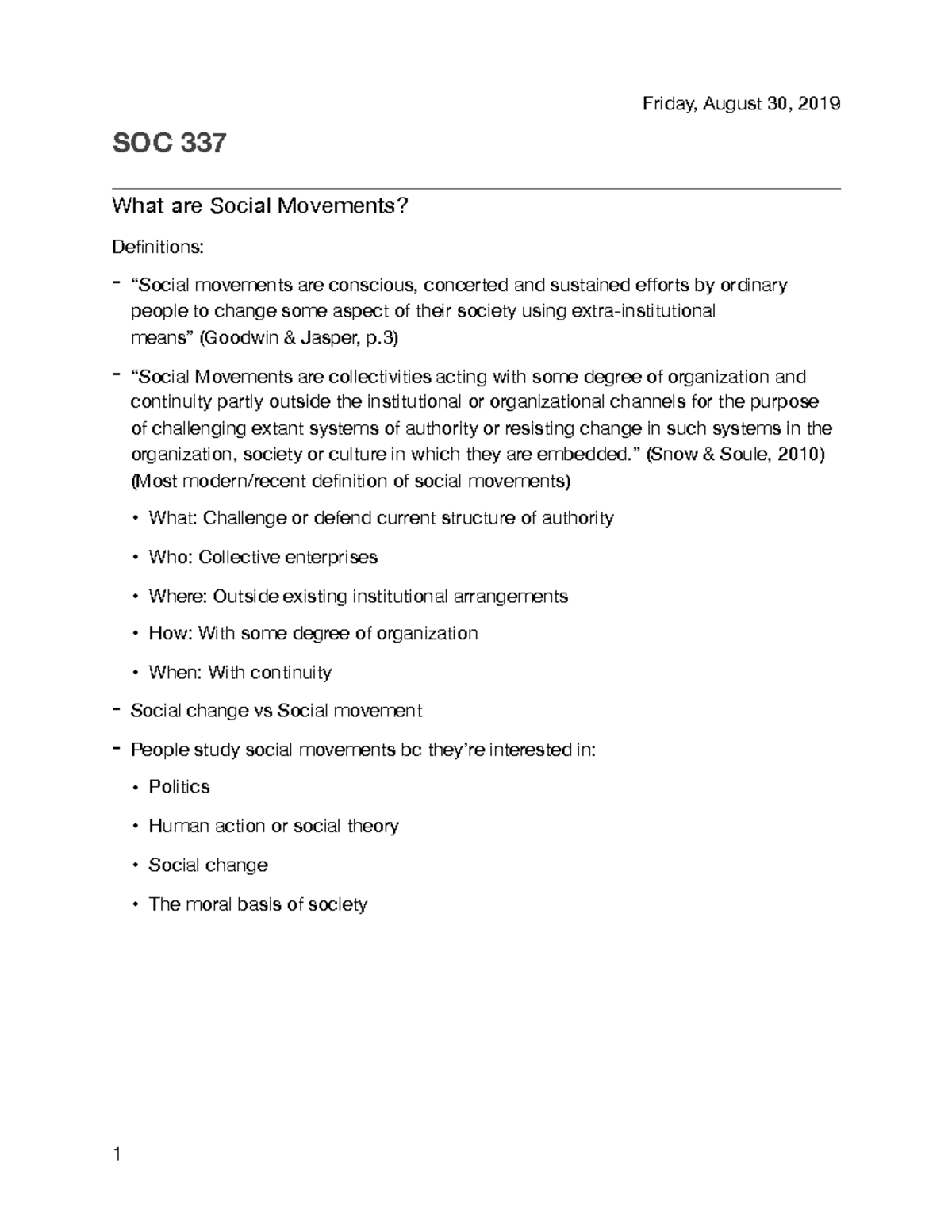 SOC 337 Social Movements SOC 337 What Are Social Movements