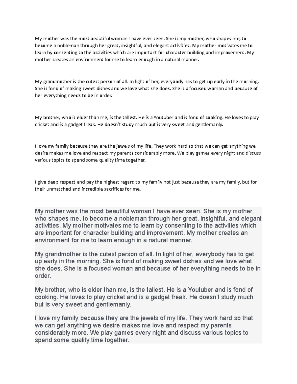 Essay English My mother was the most beautiful woman I have ever