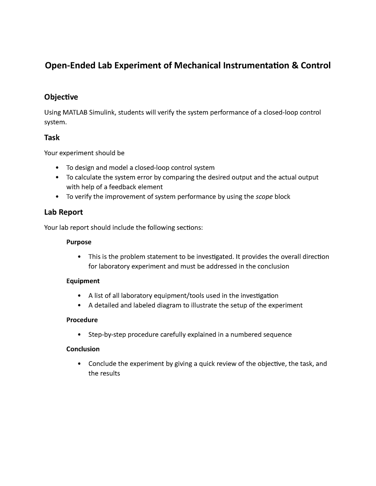 Openended Lab An openended lab experiment for the subject