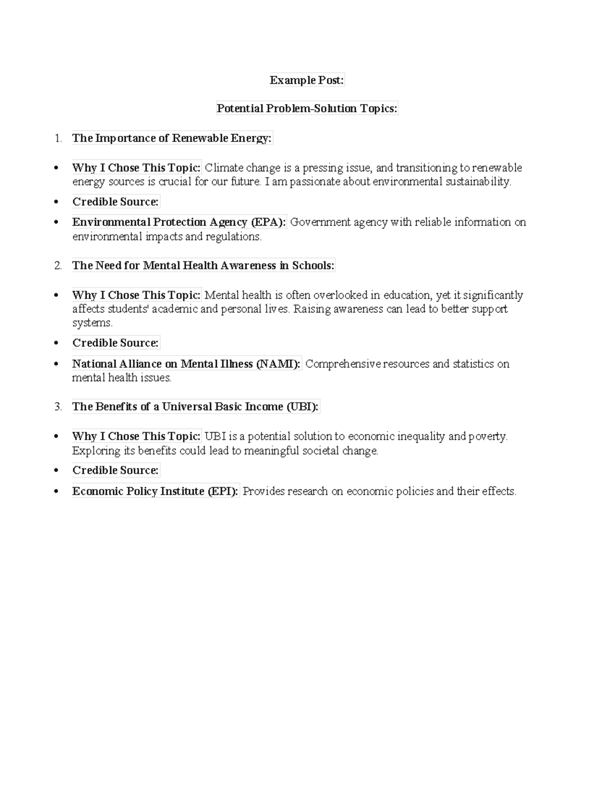 Example Post of Problem Solution Topics - Example Post: Potential ...