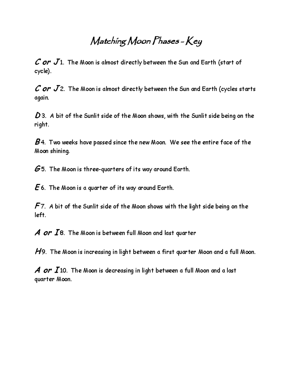 Matching moon phases keys - Matching Moon Phases - Key C or J 1. The ...