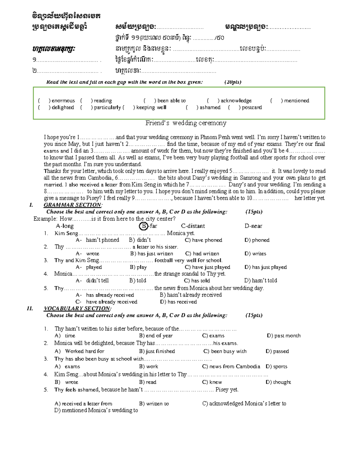 វិញ្ញាសា ២៣-២៤ - Learn - Read the text and fill in each gap with the ...