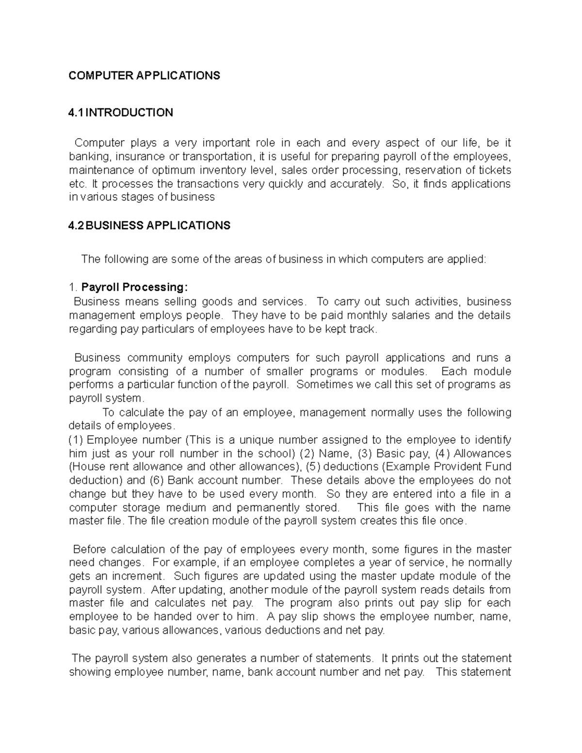 Computer Applications - COMPUTER APPLICATIONS 4 INTRODUCTION Computer ...