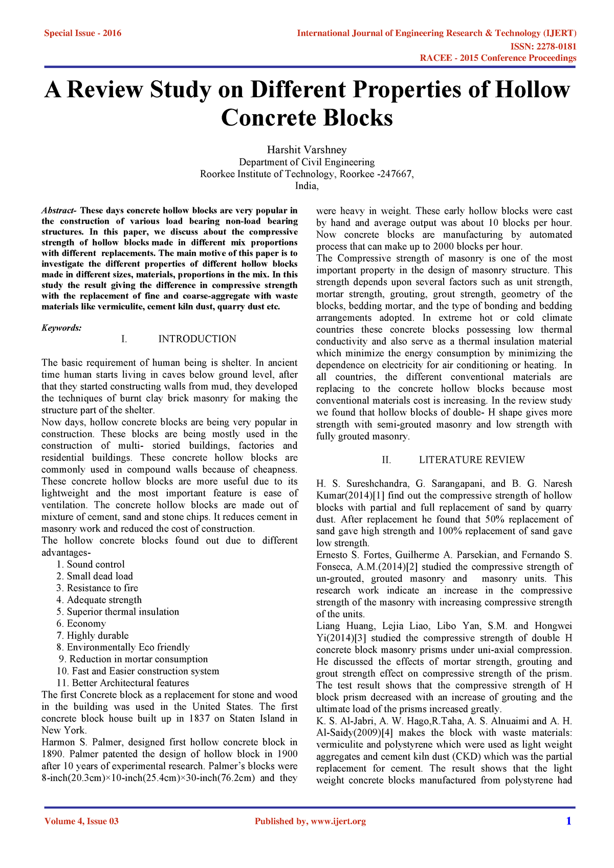 research study about hollow blocks