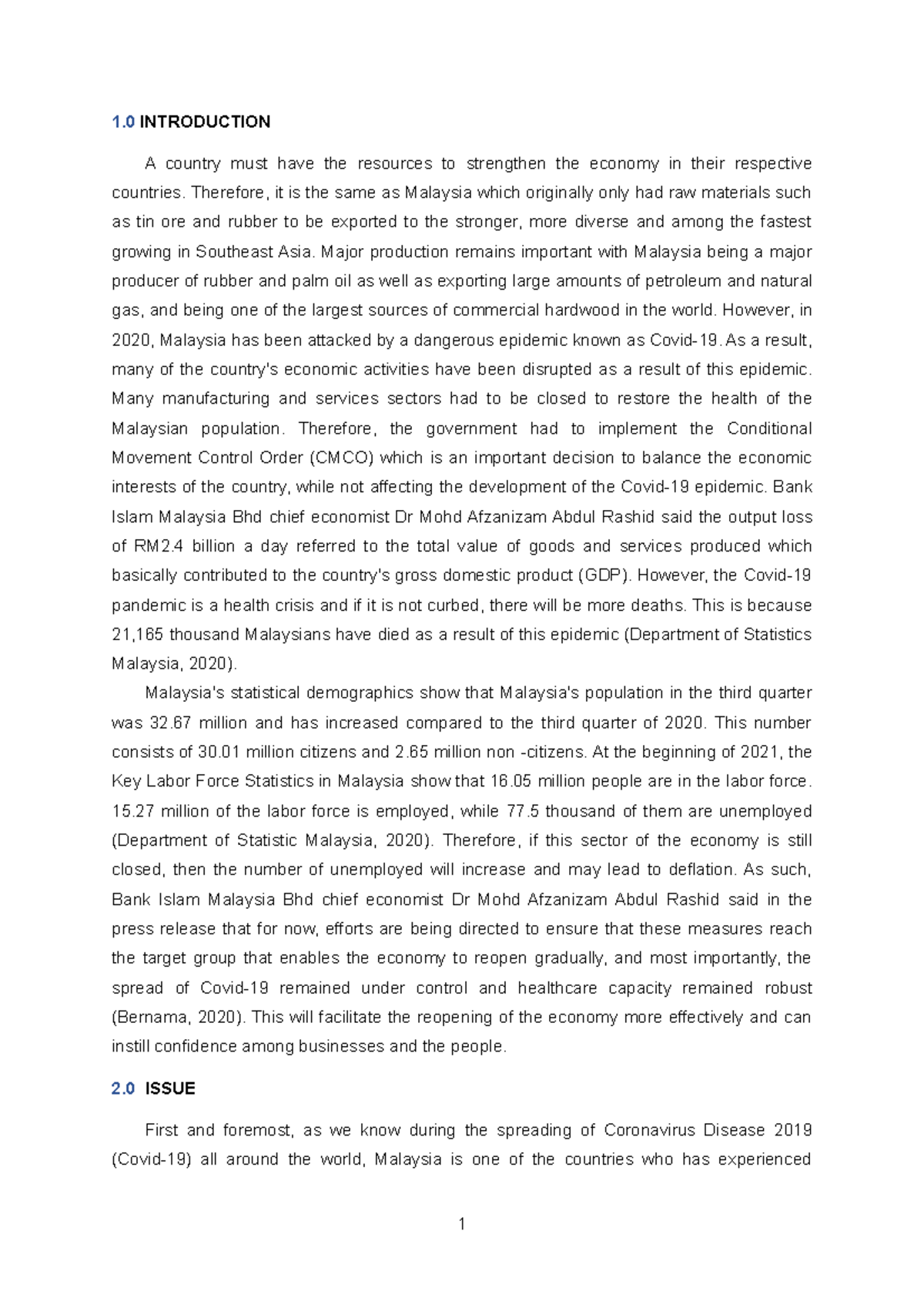 Assignment-ECO120 NEW - 1 INTRODUCTION A country must have the ...