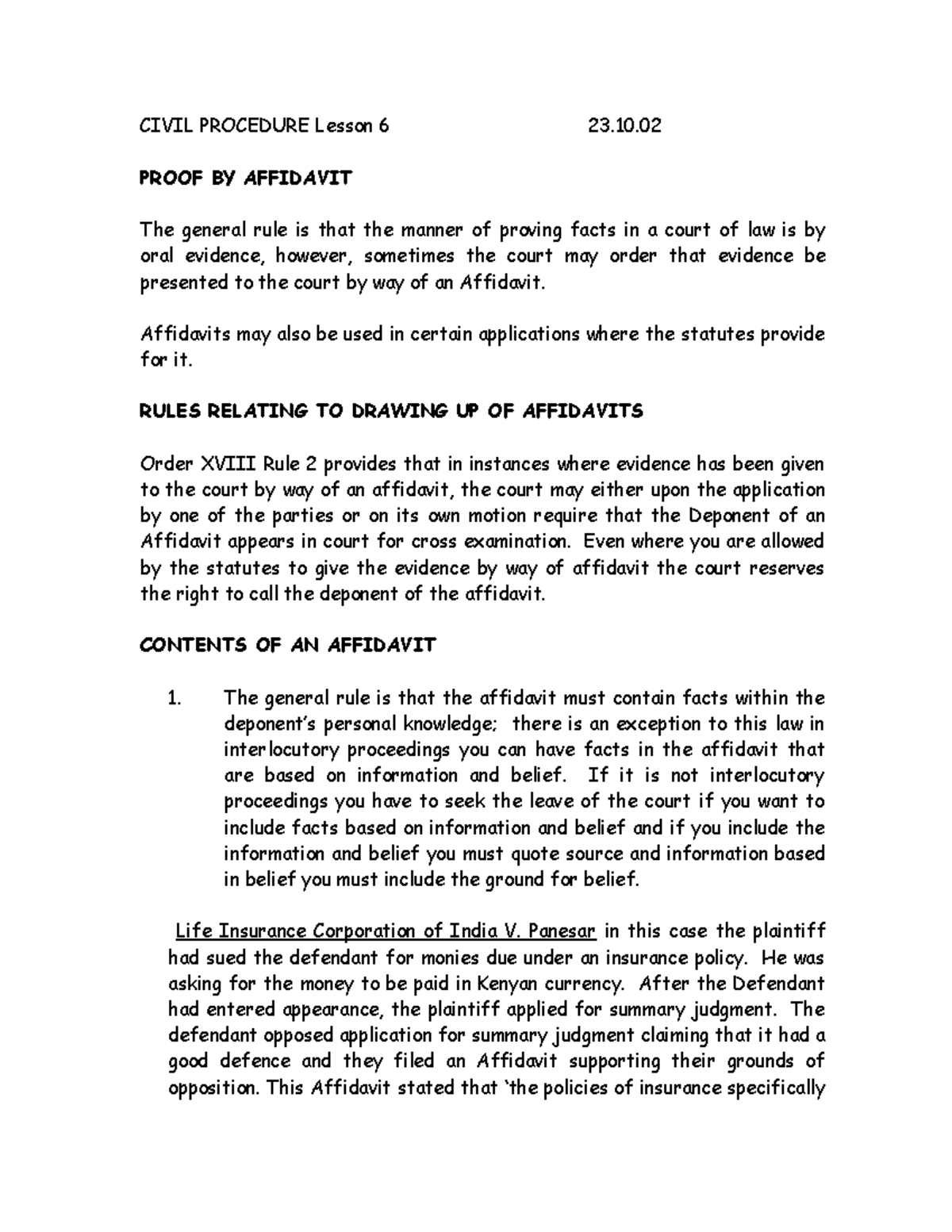 Proof by affidavits CIVIL PROCEDURE Lesson 6 23. PROOF BY AFFIDAVIT