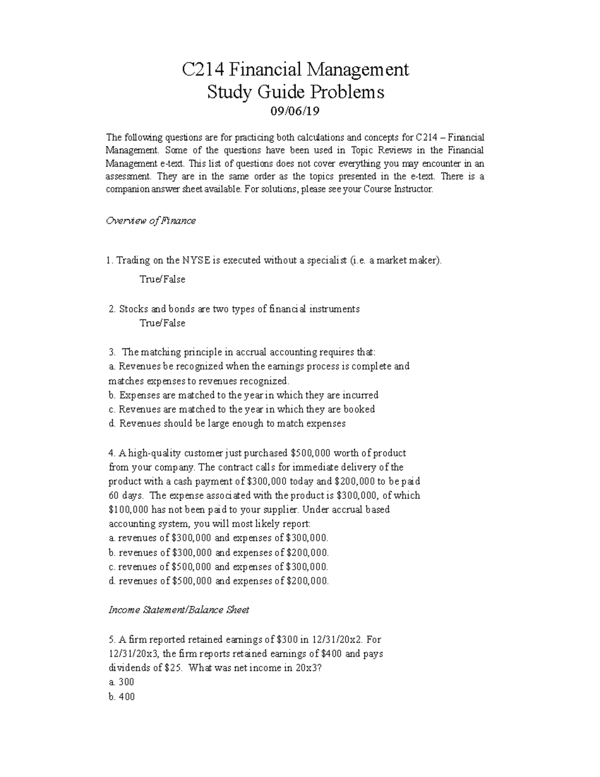 C214 Practice Questions - C214 Financial Management Study Guide ...