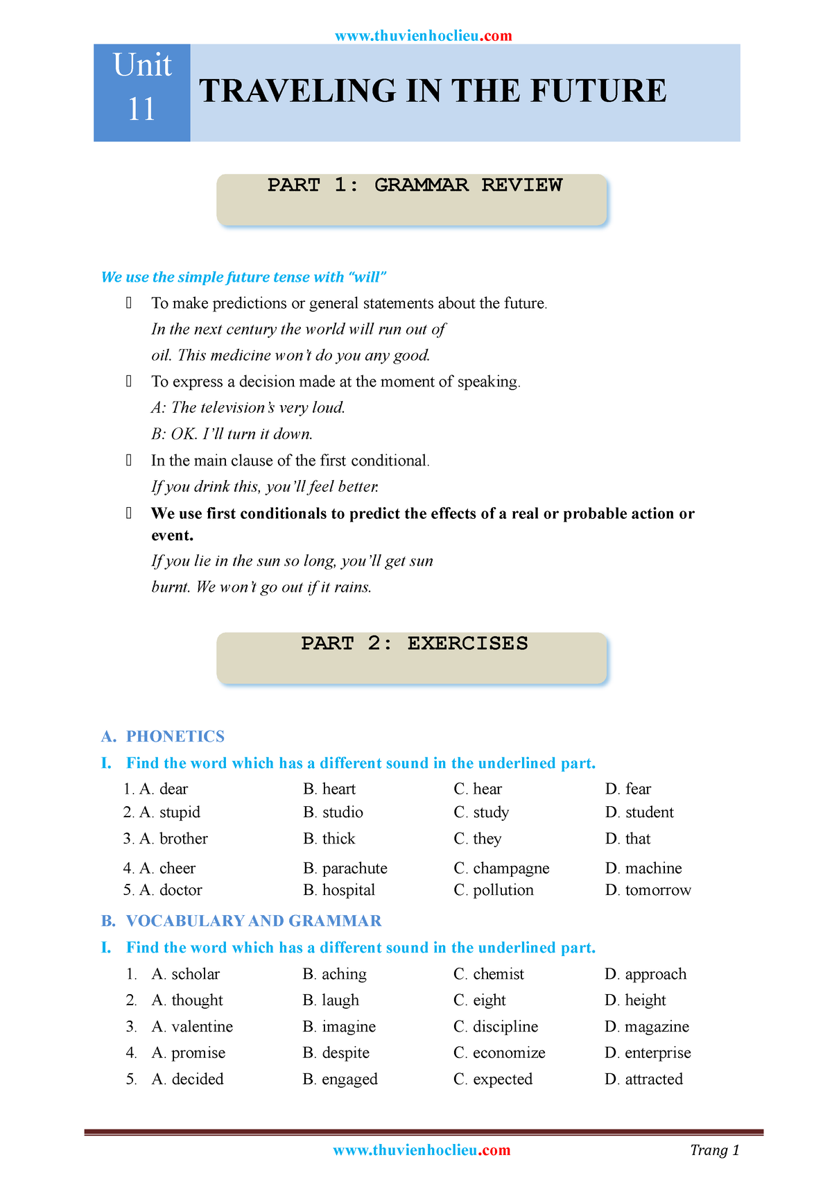 Thuvienhoclieu - ádvda - PART 1: GRAMMAR REVIEW PART 2: EXERCISES Unit ...