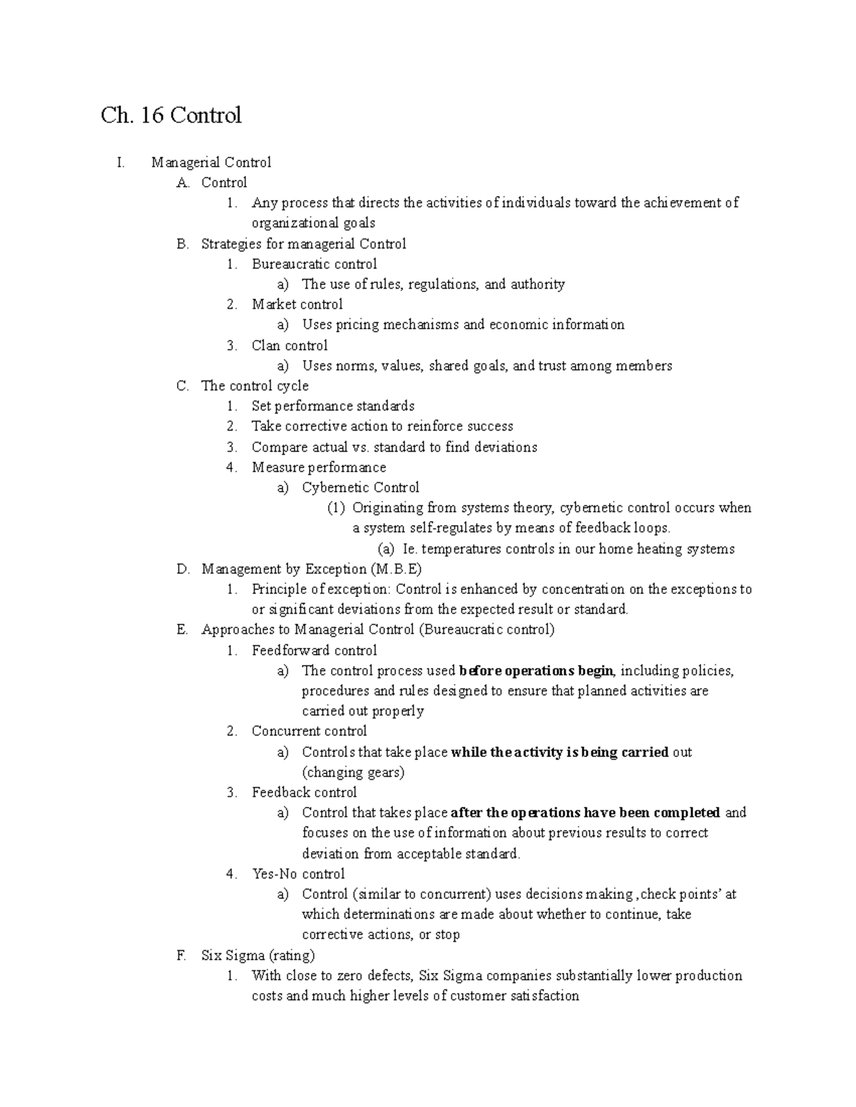 Ch. 16 Control (Exam 3) - Management Exam Notes - Ch. 16 Control I ...