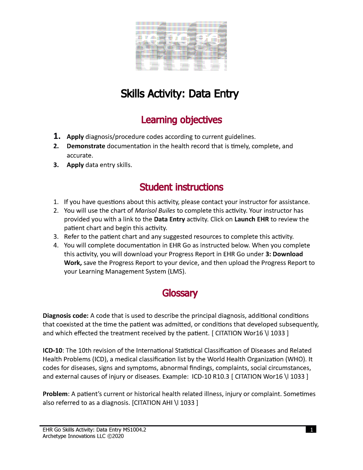 Data Entry Skills Activity Data Entry Learning Objectives 1 Apply 