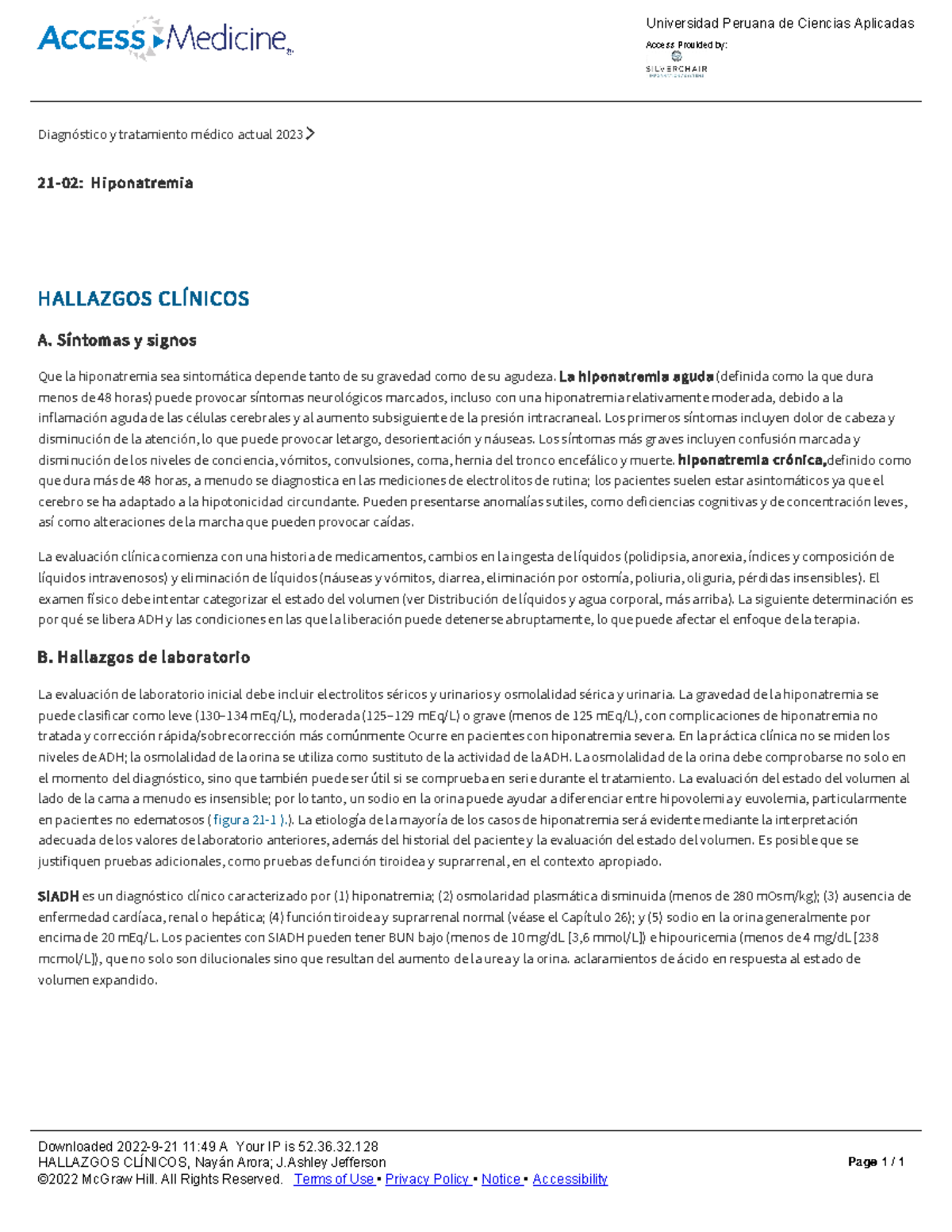 Hiponatremia - Diagnóstico y tratamiento médico actual 2023ï 21­02 ...