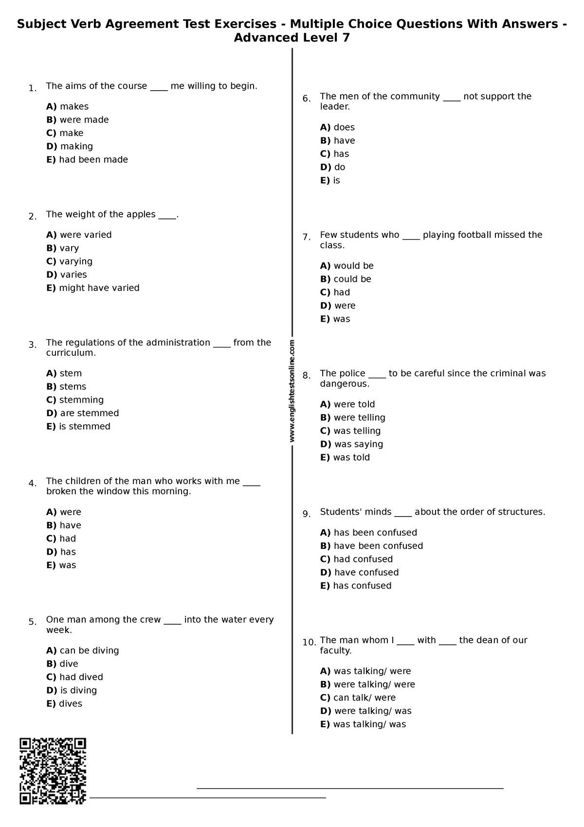 Subject-Verb-Agreement - The aims of the course ____ me willing to ...