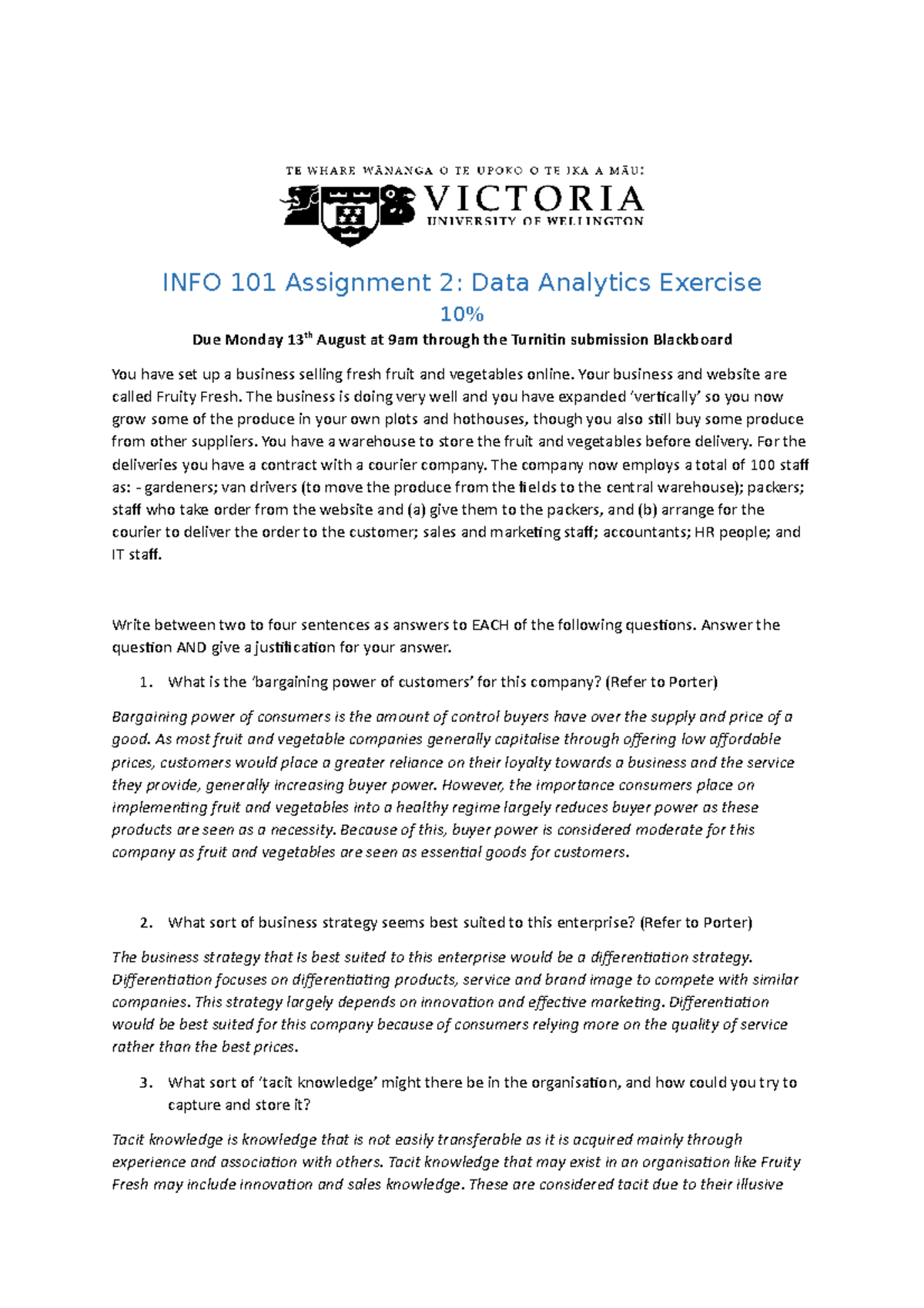 INFO101 Assignment - INFO 101 Assignment 2: Data Analytics Exercise 10% ...