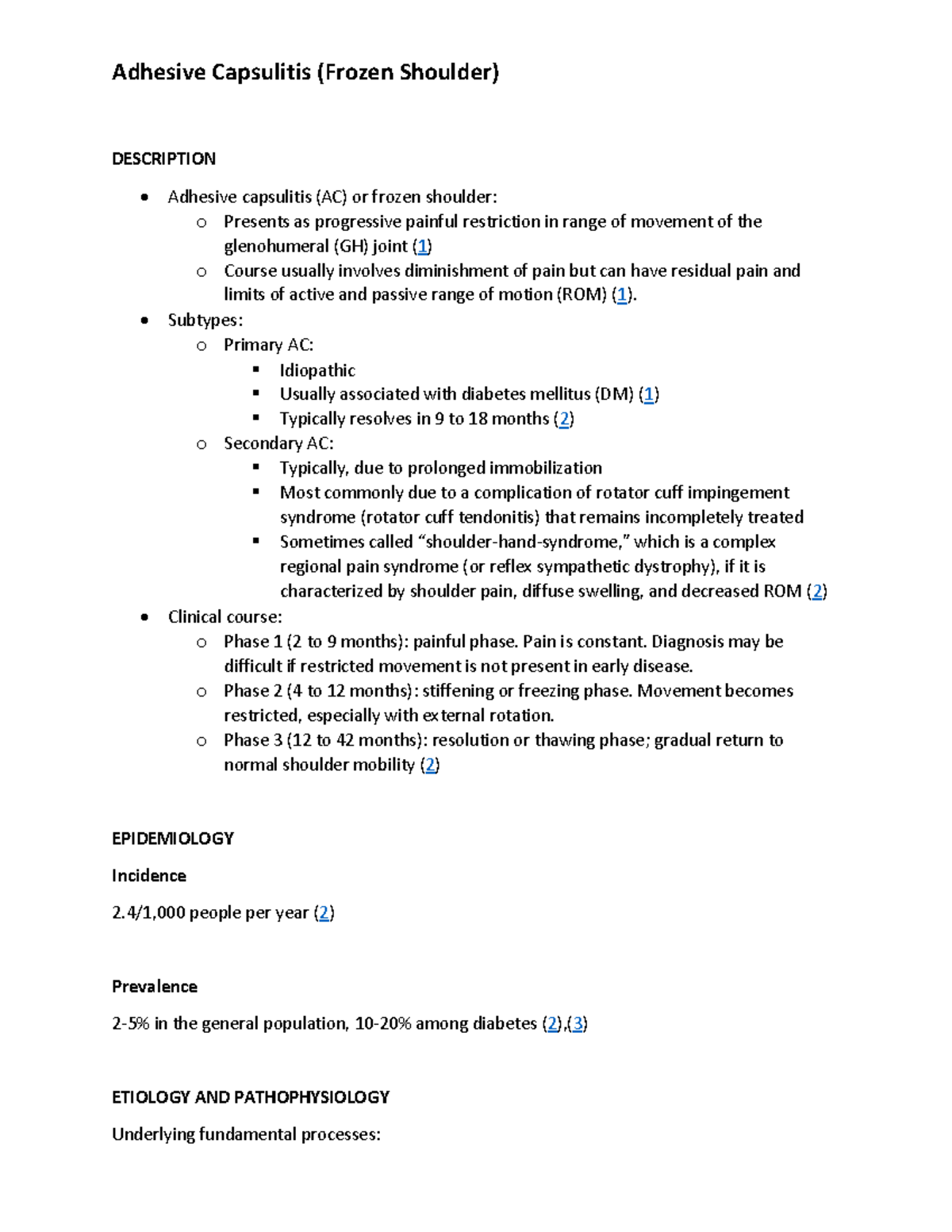 Adhesive Capsulitis (Frozen Shoulder) Adhesive Capsulitis (Frozen