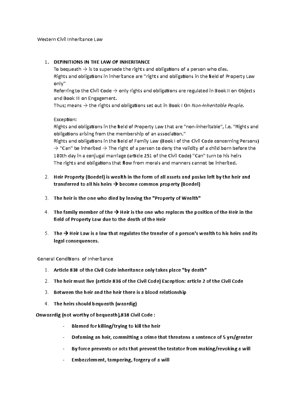 Western Civil Inheritance Law DEFINITIONS IN THE LAW OF INHERITANCE