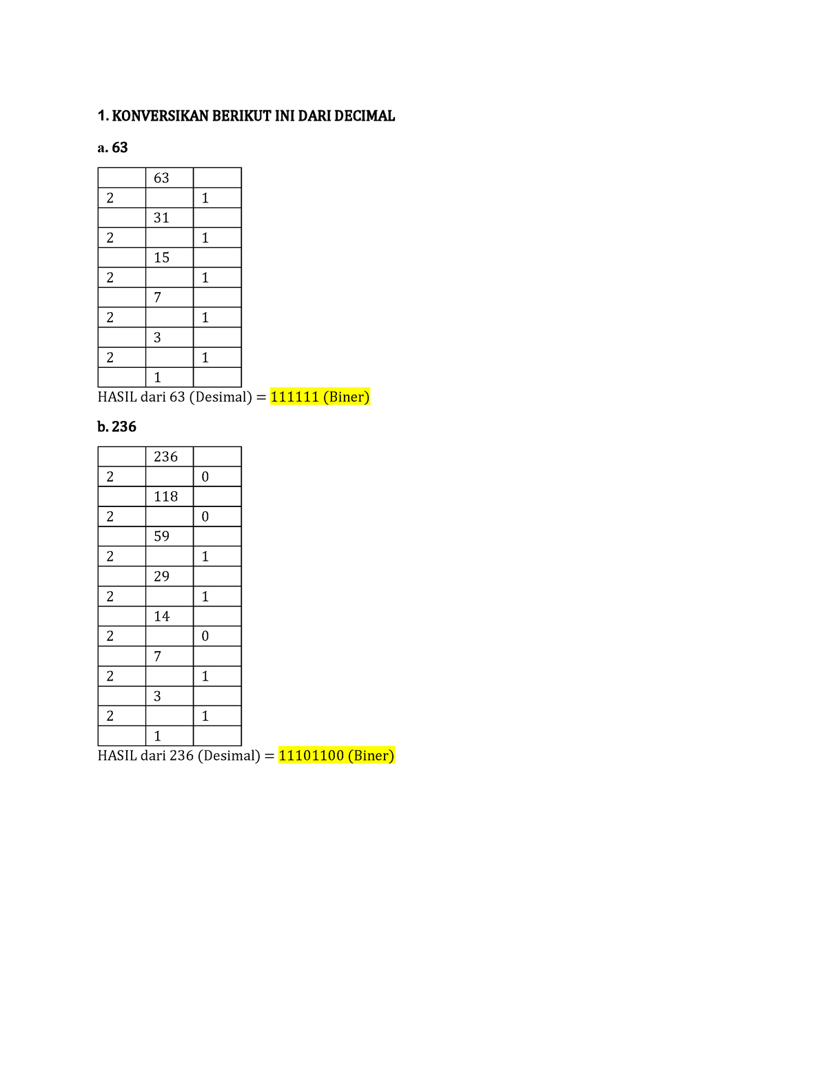 Tugas 3 Pemrograman Komputer - 1. KONVERSIKAN BERIKUT INI DARI DECIMAL ...