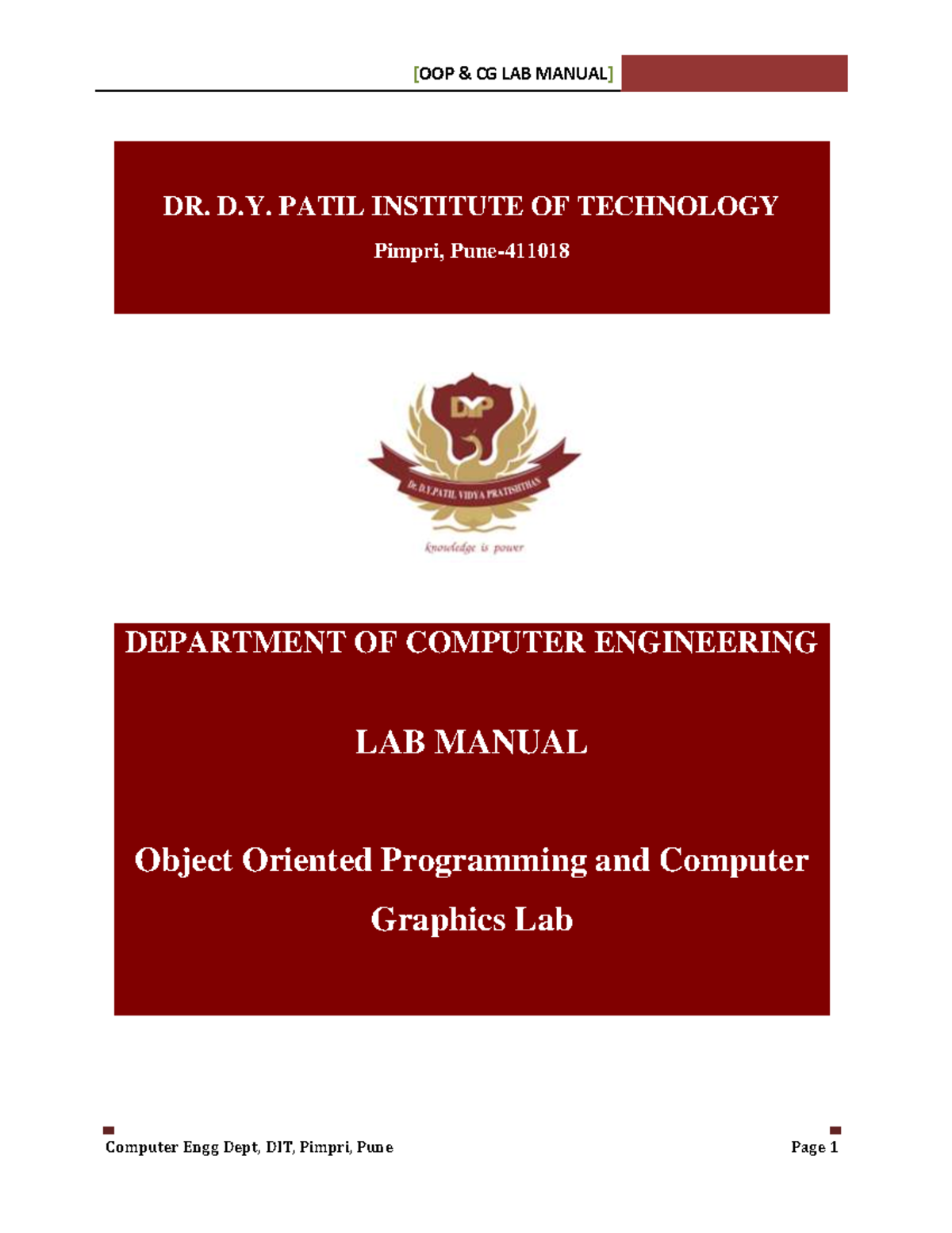 Lab Manual OOP CGL - DR. D. PATIL INSTITUTE OF TECHNOLOGY Pimpri, Pune ...