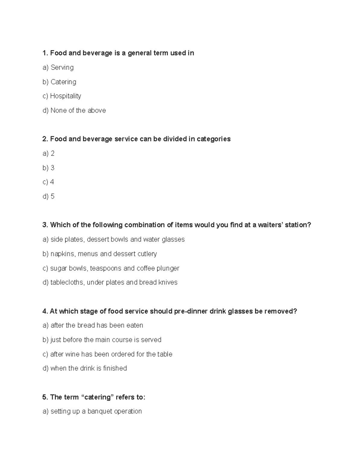 F And B - F And B - Basics Of F&B Operations - PU - Studocu