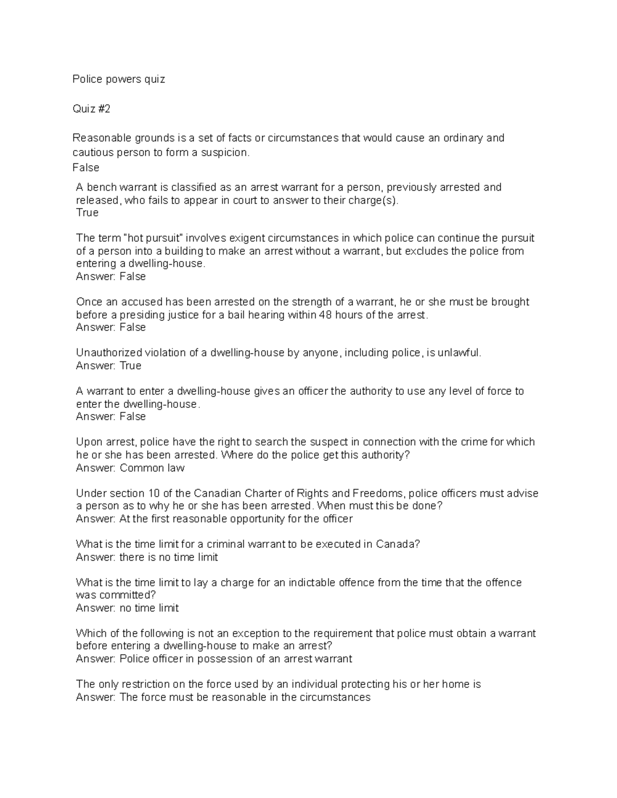 Police powers quiz practice quesions Police powers quiz Quiz